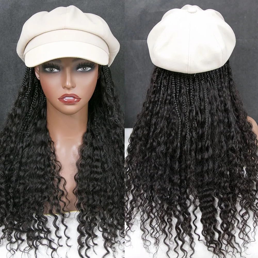 20 Inch Human Hair Box Braids Headband Wig for Black Women - Natural Color, Pre-Braided with Ears Out Design | Perfect for Protective Styling, Everyday Wear & Special Occasions