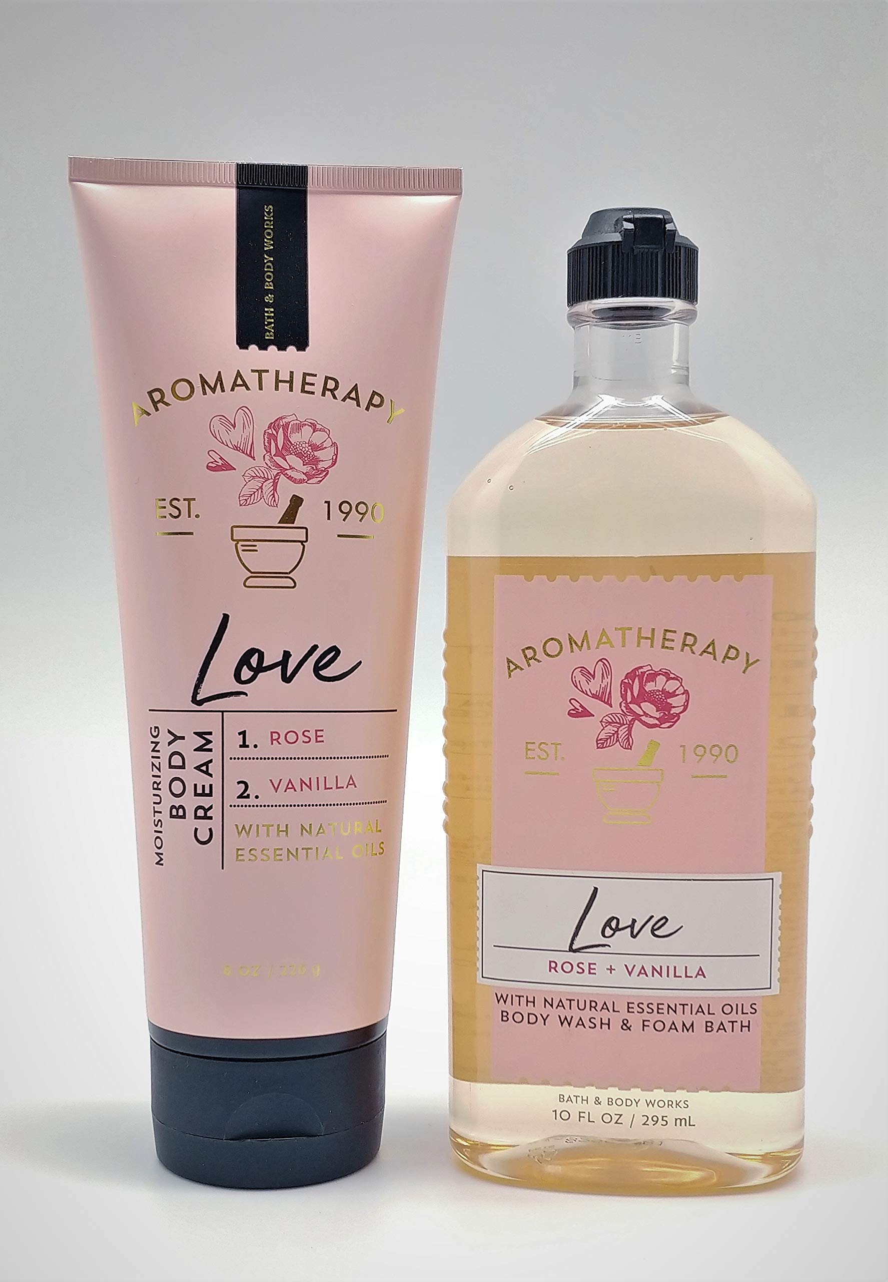 Rose Vanilla Aromatherapy Duo - Body Cream & Foam Bath Set for Relaxation & Romance | Perfect for Couples Massage & Self-Care Spa Nights