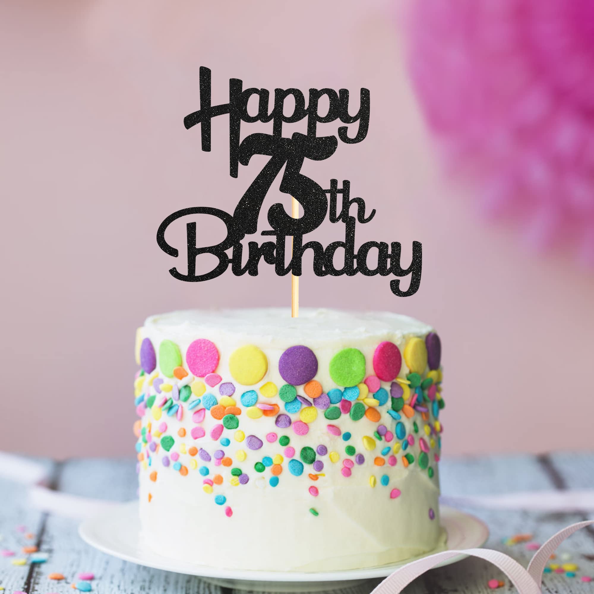 Black Glitter 75th Birthday Cake Topper - Cheers to 75 Fabulous Years - 1 Pack - Perfect for Milestone Birthday Cakes, Retirement Parties & Anniversary Celebrations