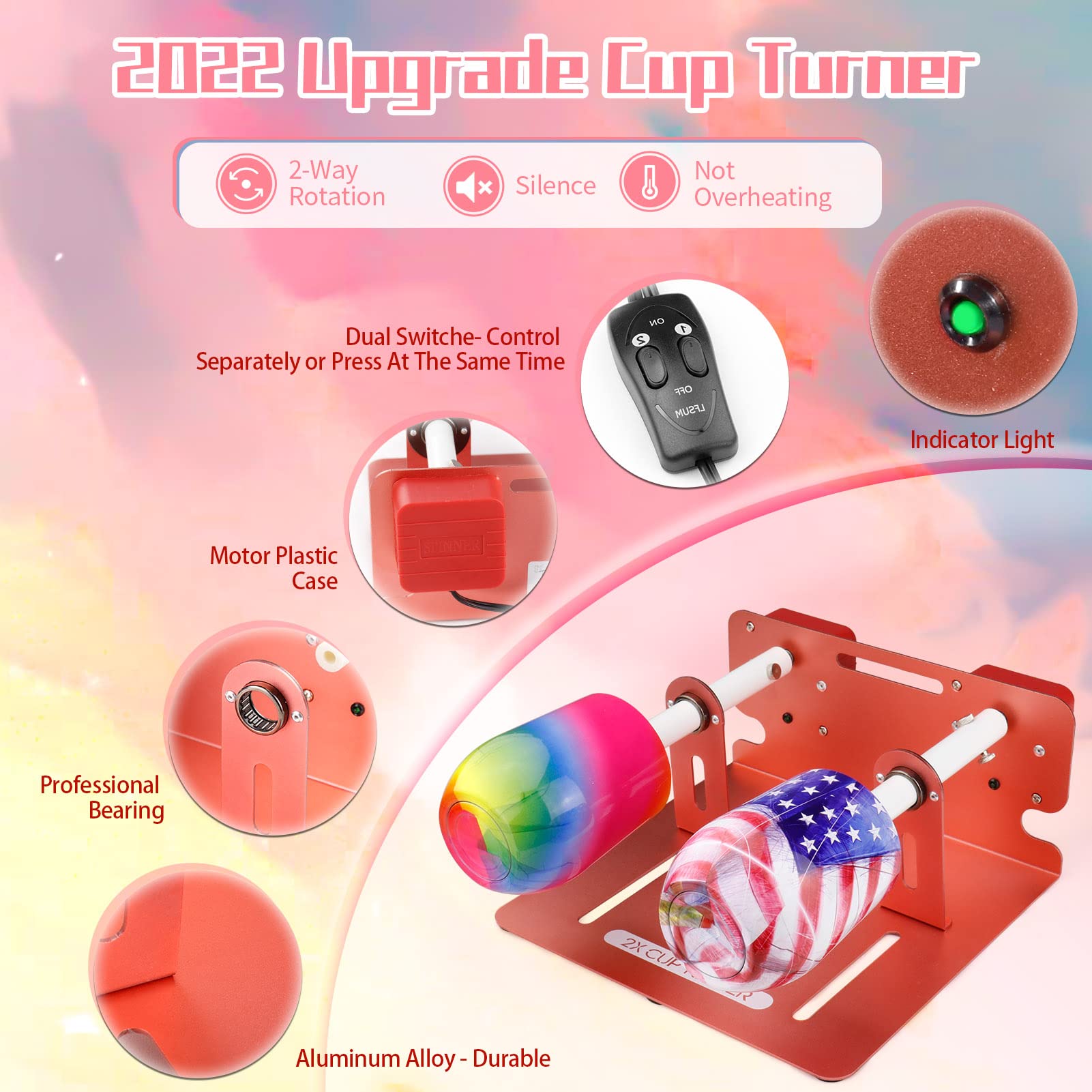 2X Double Cup Turner for Crafts Tumbler - Cup Spinner Machine Kit for Epoxy & Glitter Tumblers (Rose Gold) - Perfect for DIY Cup Decorating, Resin Art Projects & Craft Making