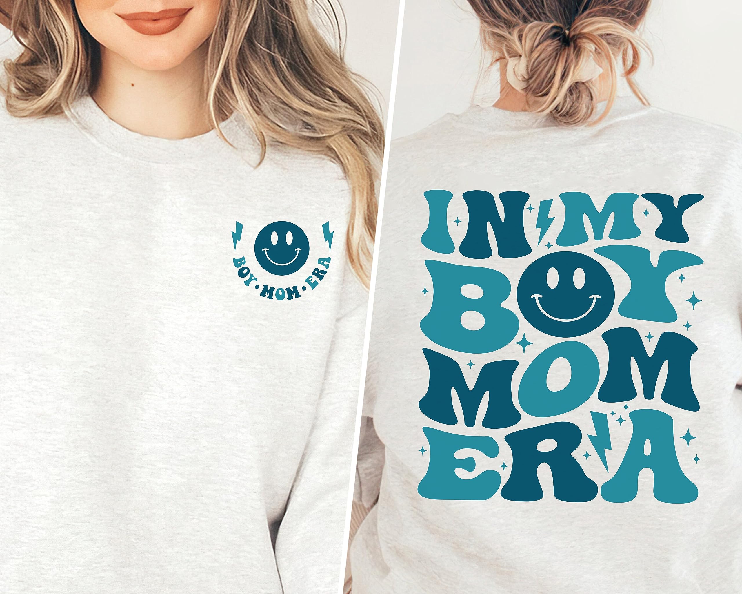 Groovy Boy Mom Era Graphic Sweatshirt - 2-Side Print Crewneck for Moms - Perfect for Casual Wear, Playdates & Family Outings