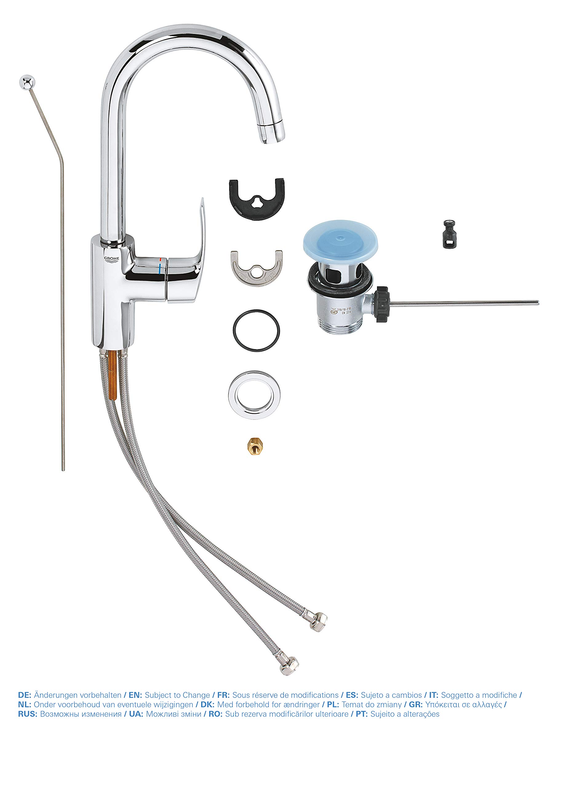 GROHE 23537002 Eurosmart Basin Faucet with Pop-Up Drain, High Swivel Spout, Chrome Finish - Perfect for Modern Bathroom Vanities and Powder Rooms