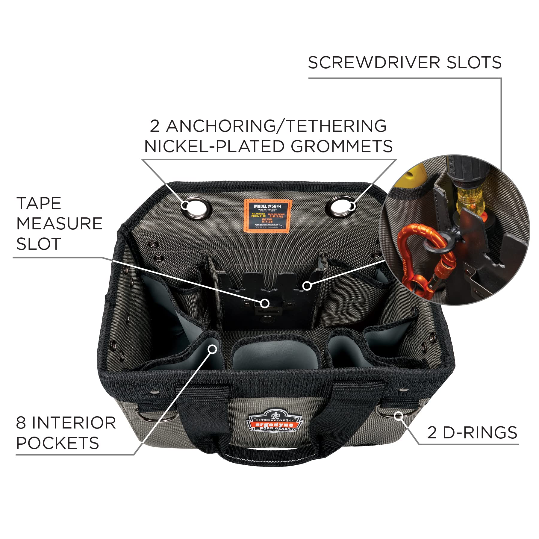 **Ergodyne Arsenal 5846 Heavy-Duty Bucket Truck Tool Bag with Locking Aerial Bucket Hooks – Durable Utility Pouch for Electricians & Linemen – Perfect for Aerial Work & Construction Sites**