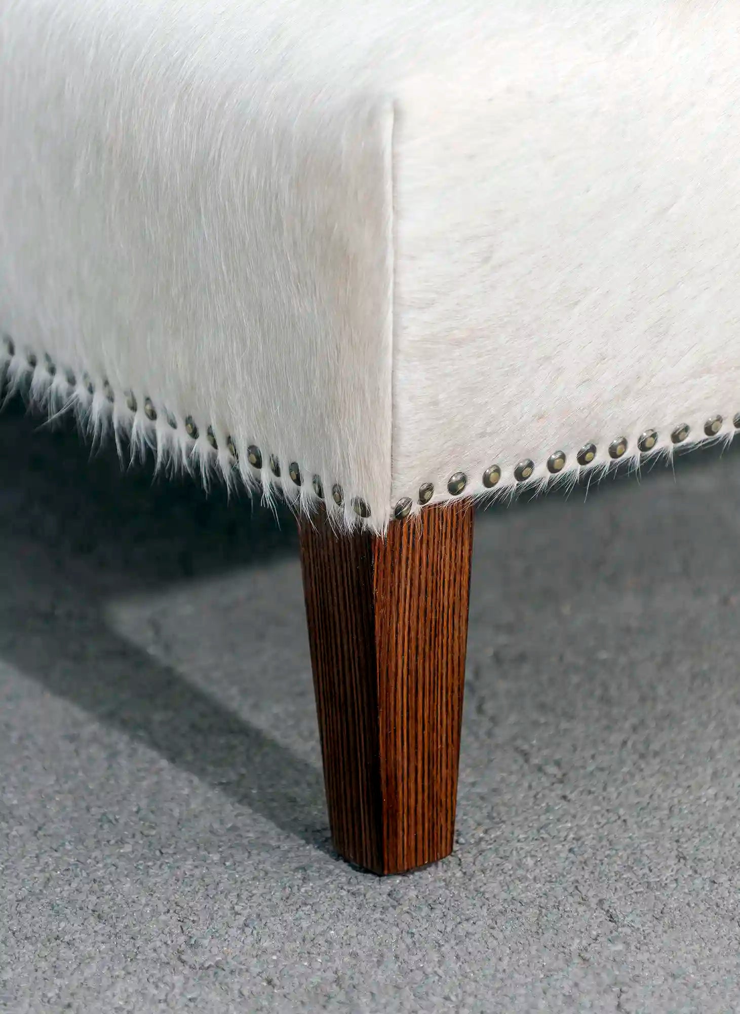 Premium Cowhide Ottoman with Reddish Wood Legs - 43