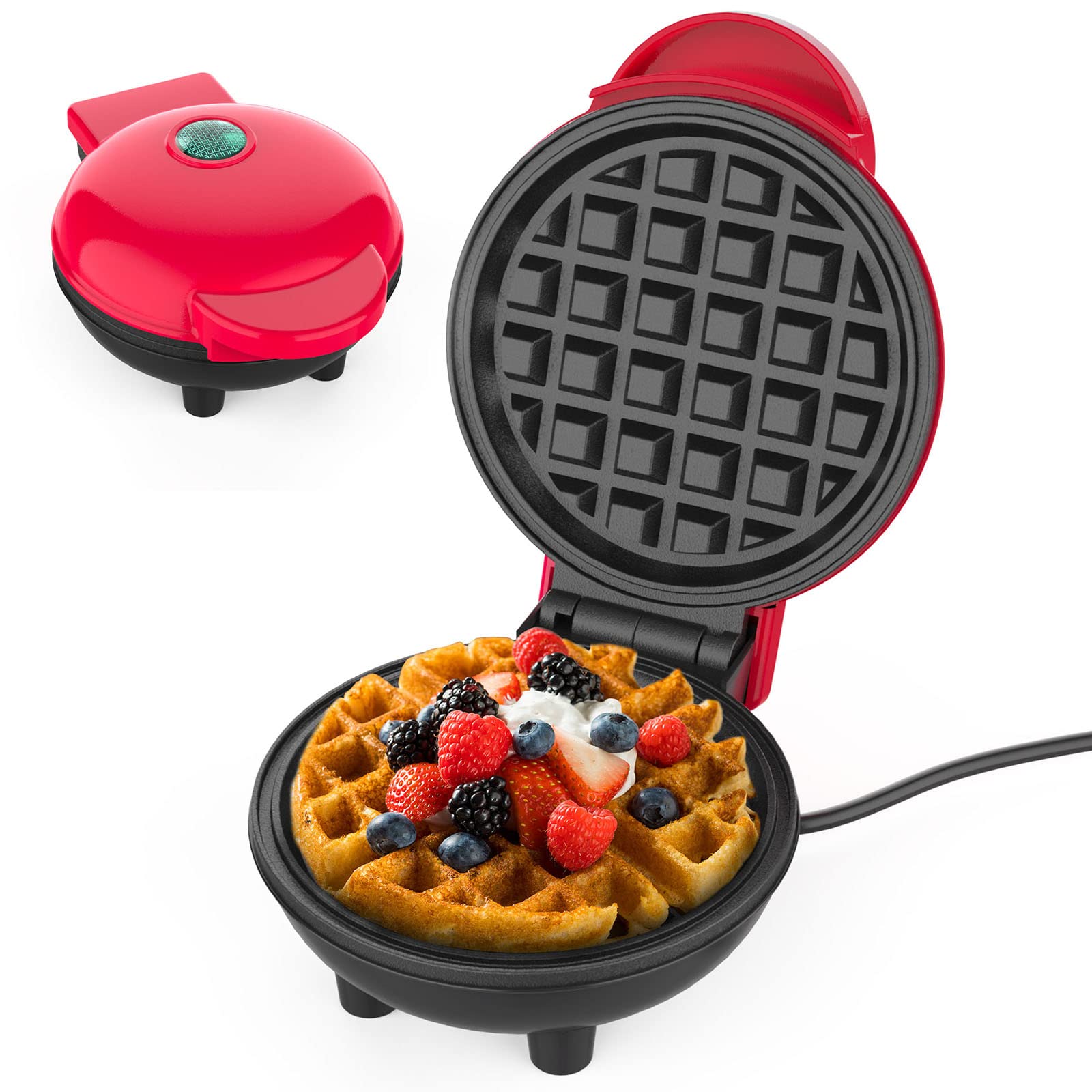 Mini Waffle Maker with Non-Stick Coating - Belgian & American Waffle Iron for Sweet & Savory Treats - Power Indicator Light - Perfect for Breakfast, Brunch & Desserts