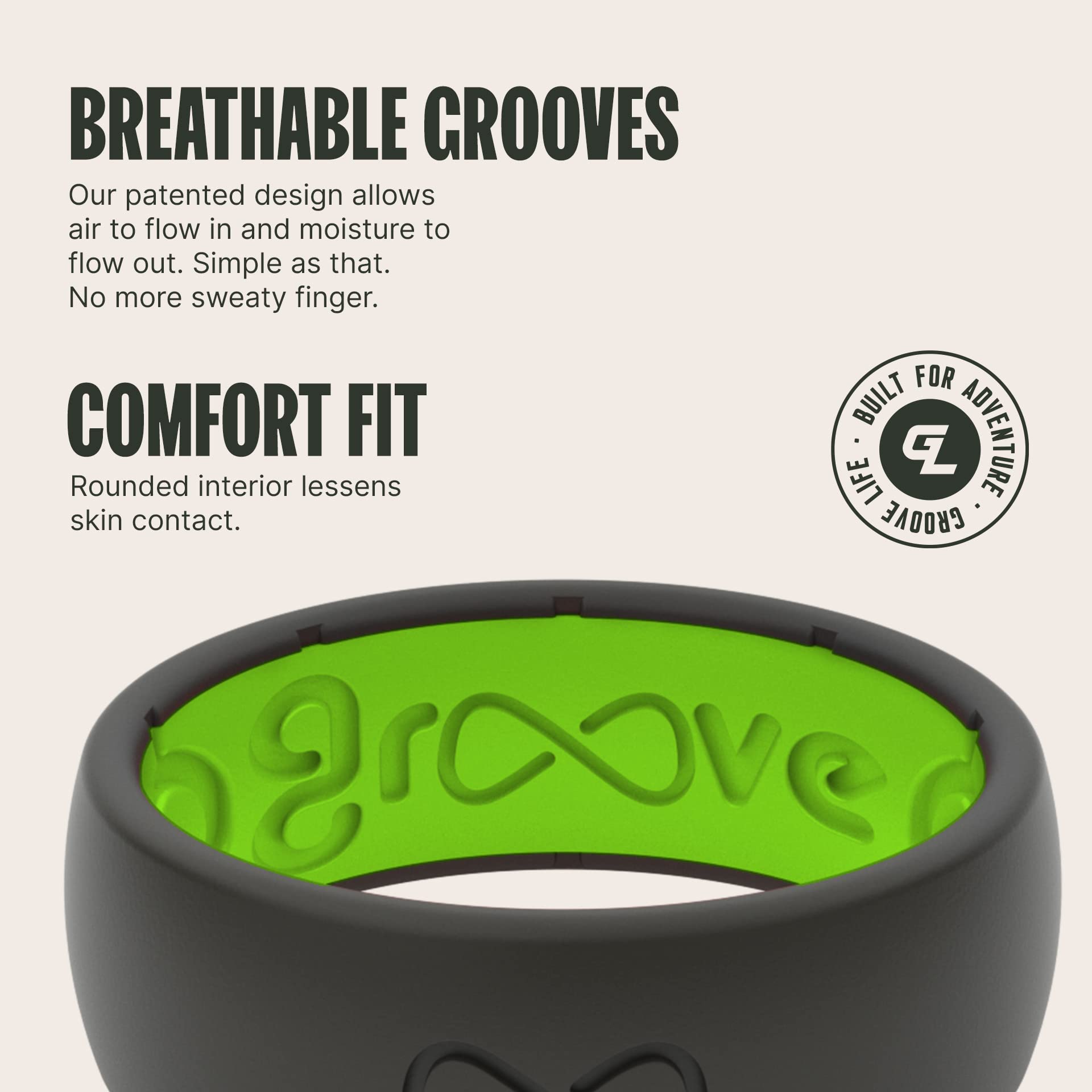 Groove Life Solid Silicone Ring for Men - Breathable Comfort Fit Wedding Band with Unique Design & Lifetime Warranty | Perfect for Active Lifestyle, Gym, Swimming & Outdoor Adventures