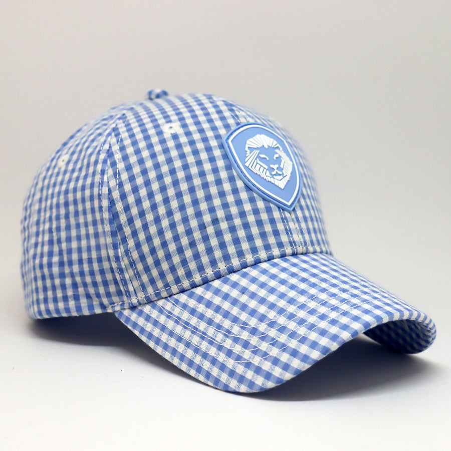 VT Shield Future Looks Bright Sky Blue Gingham Check Snapback Hat - Trendy Baseball Cap for Men & Women - Perfect for Outdoor Sports, Casual Wear and Street Fashion
