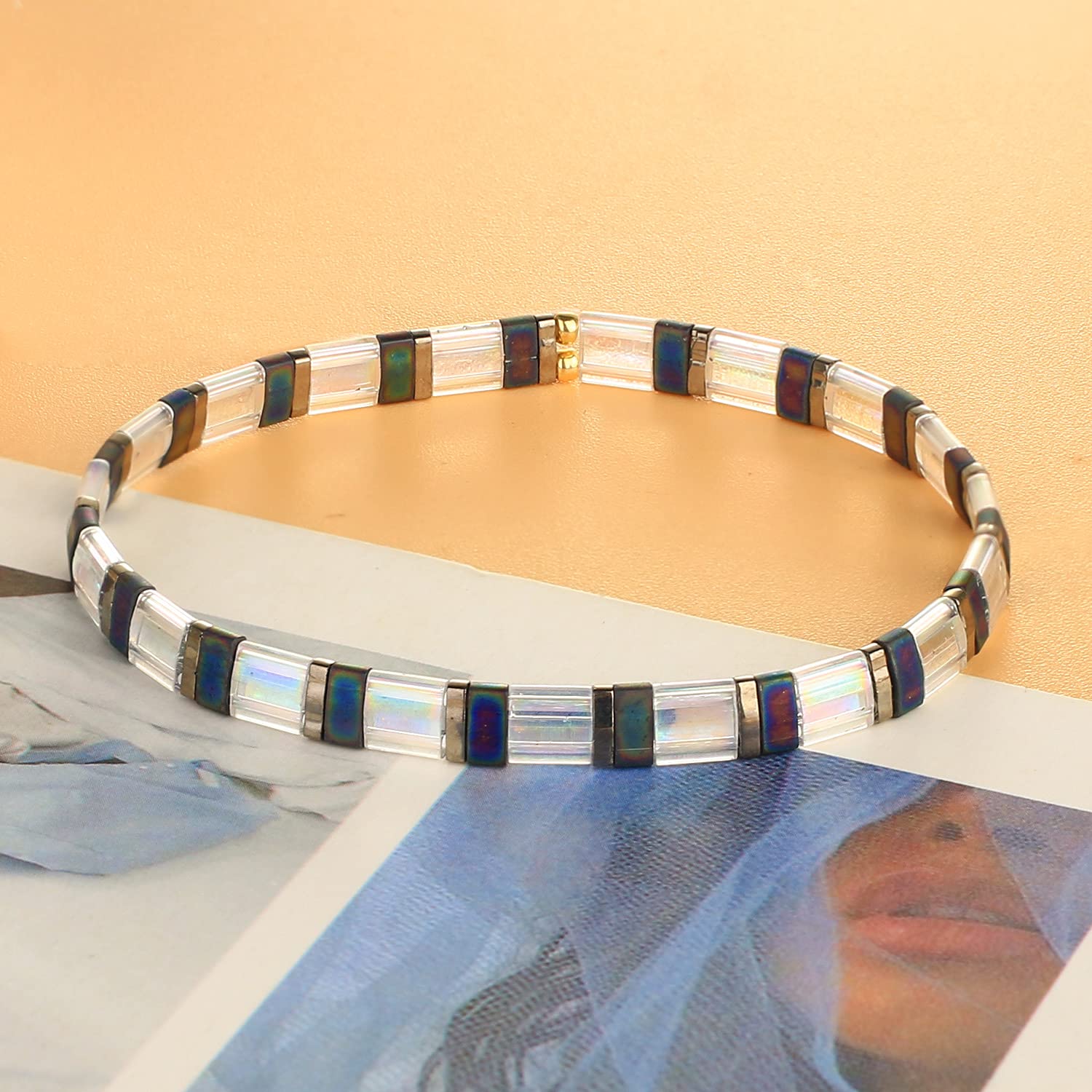 KELITCH Women's Flexible Stretch Bracelets - Handmade Boho Beaded Jewelry with Miyuki Tila Beads for Everyday Wear, Gift Giving & Festival Accessories (1 Count)