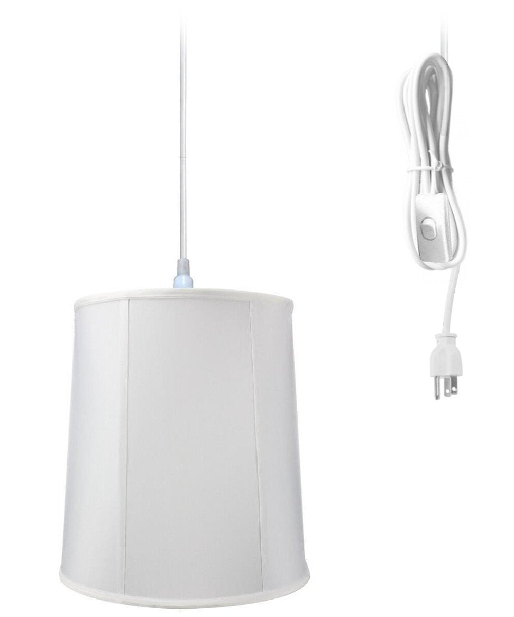 14W Plug-In Swag Pendant Ceiling Light with White Shade - Adjustable Hanging Fixture for Bedroom, Kitchen, or Dining Room Lighting