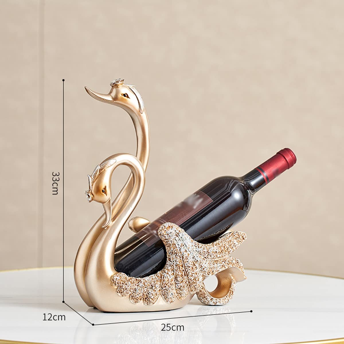 SEFAX Hand-Carved Gold Swan Wine Rack - Elegant Resin Home Decor for Kitchen, Bar & Party | Unique Wine Bottle Holder & Decorative Statue for Dining Room, Living Room & Wedding Centerpieces