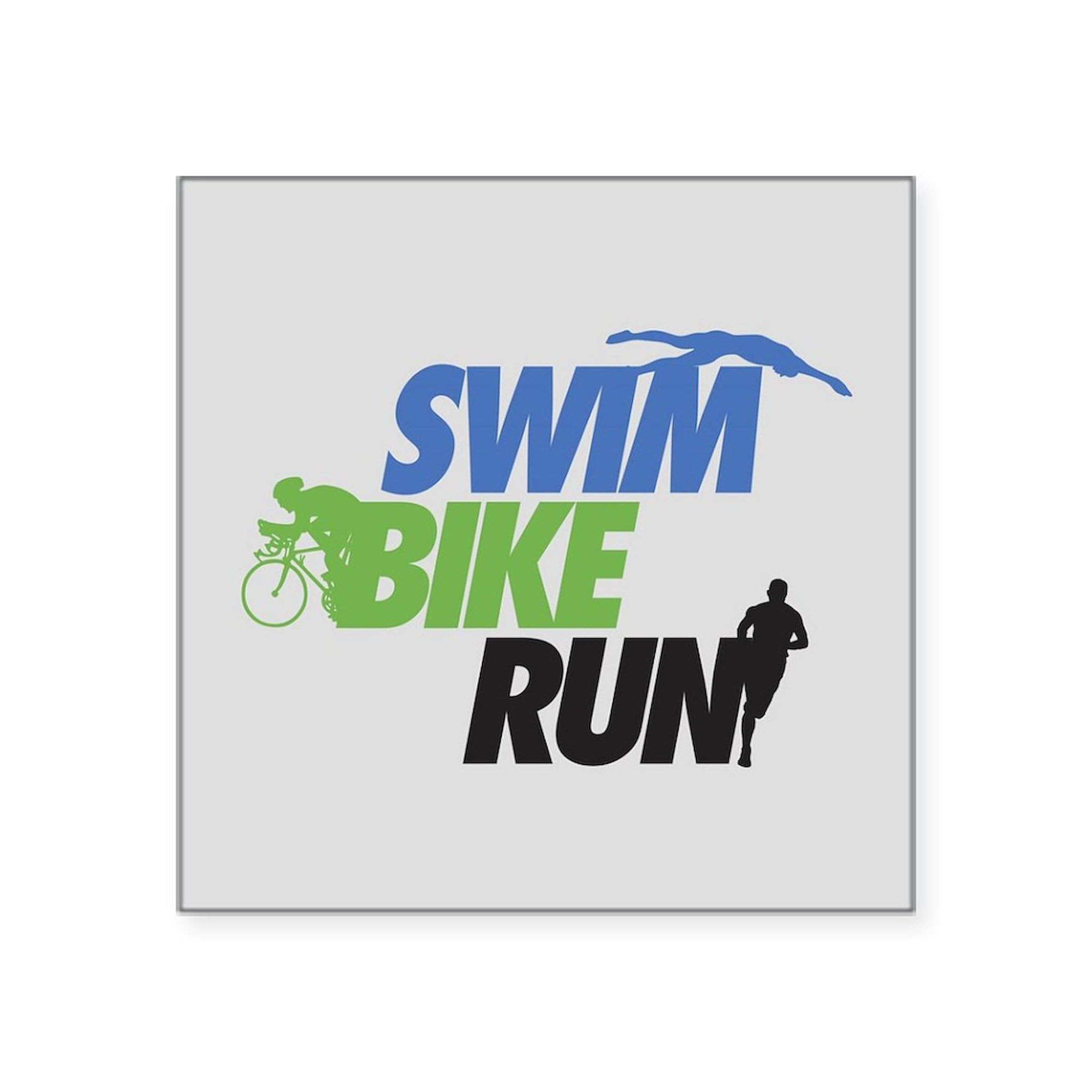 Swim Bike Run Square Sticker 3x3 Inch - Durable Bumper Sticker Car Decal for Triathletes, Cyclists & Runners - Perfect for Cars, Laptops, Water Bottles & Gym Equipment