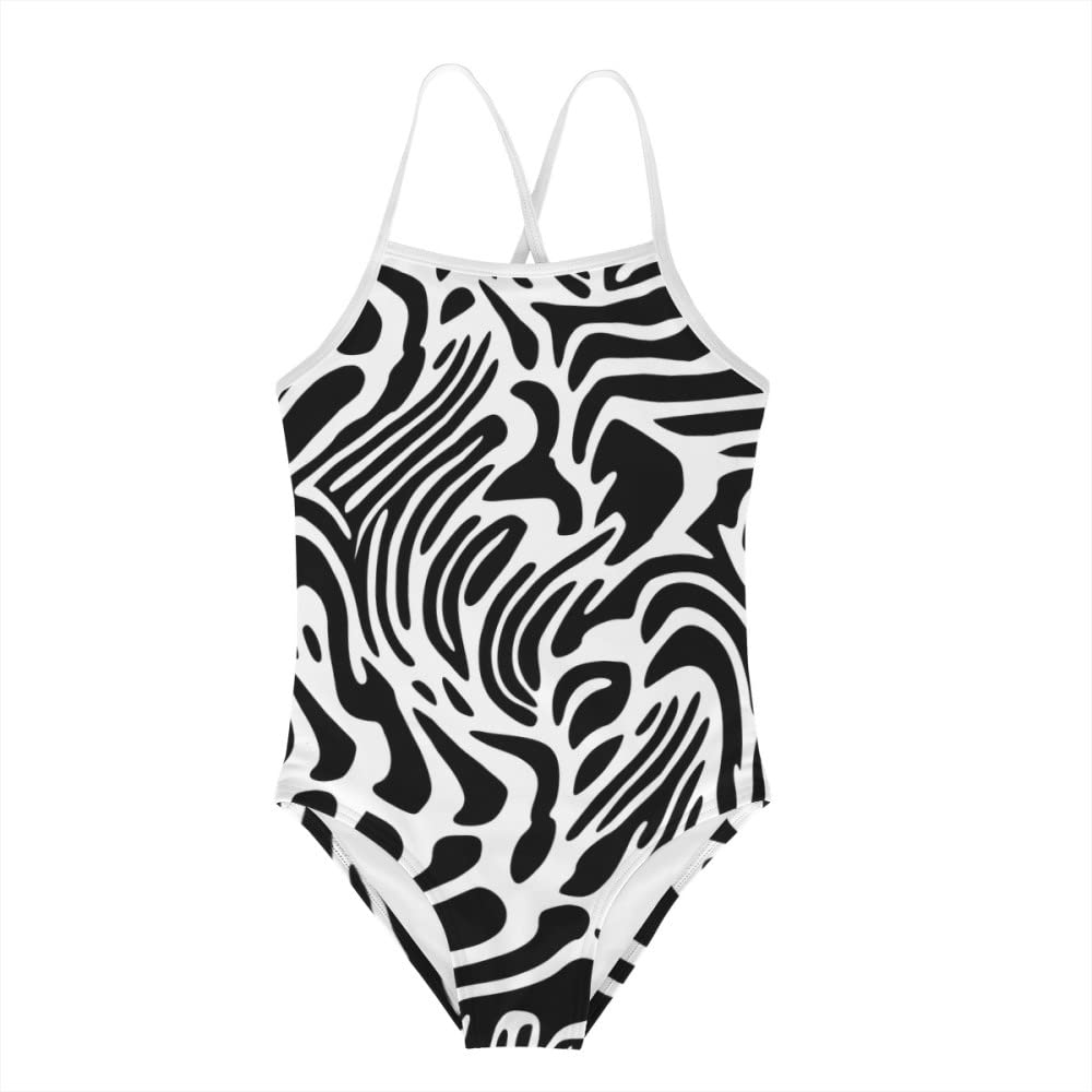 Girls' Zebra Stripe One Piece Swimsuit for Pool & Beach
