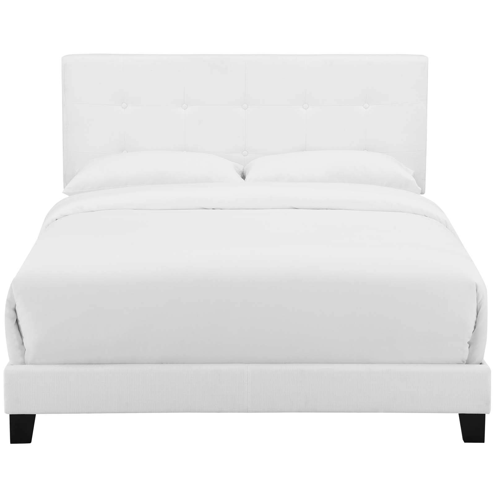 Modern Contemporary Urban Design White Fabric Platform Bed Frame - Perfect for Minimalist and Scandi Bedroom Styles
