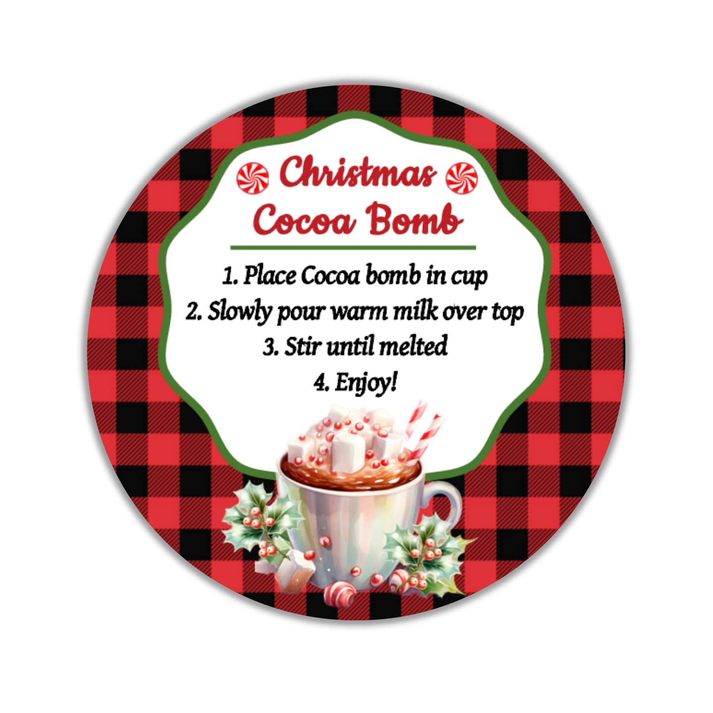 40 Christmas Hot Chocolate Cocoa Bomb Stickers - Waterproof Peel & Stick Labels with Instructions - Perfect for Holiday Gifts, Party Favors & DIY Treats