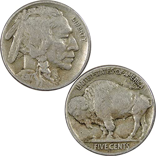 1917 S Indian Head Buffalo Nickel 5 Cent Coin - F Fine Condition - Rare US Coin for Collectors & History Enthusiasts - Perfect for Coin Collections, Gifts, and Historical Displays