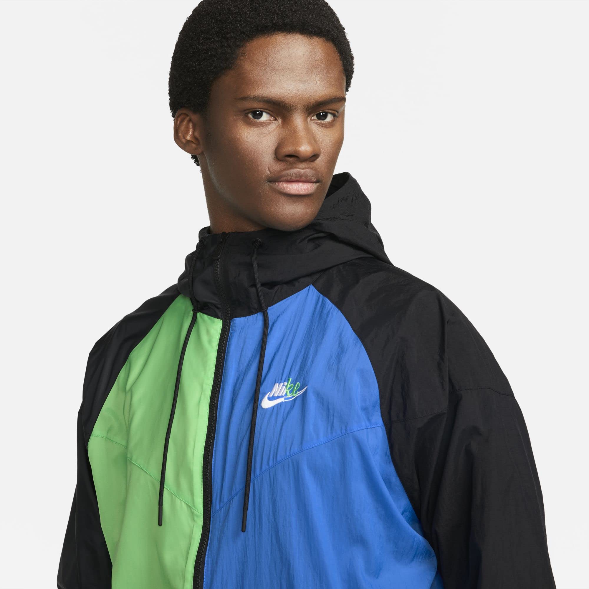 Nike Men's Sportswear Essentials+ Windrunner Woven Jacket - Lightweight Running & Training Jacket for Men (Large, Light Green/Blue/Black) | Perfect for Jogging, Gym Workouts & Outdoor Activities