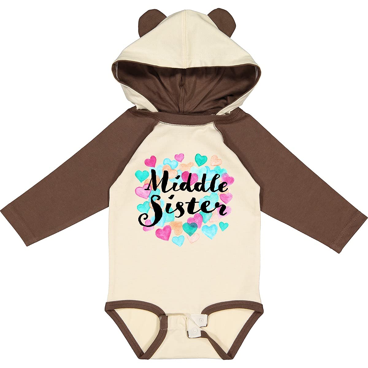 Inktastic Middle Sister Hearts Long Sleeve Baby Bodysuit - Soft Cotton Creeper for Newborns & Infants - Perfect for Family Photos, Holidays & Matching Outfits