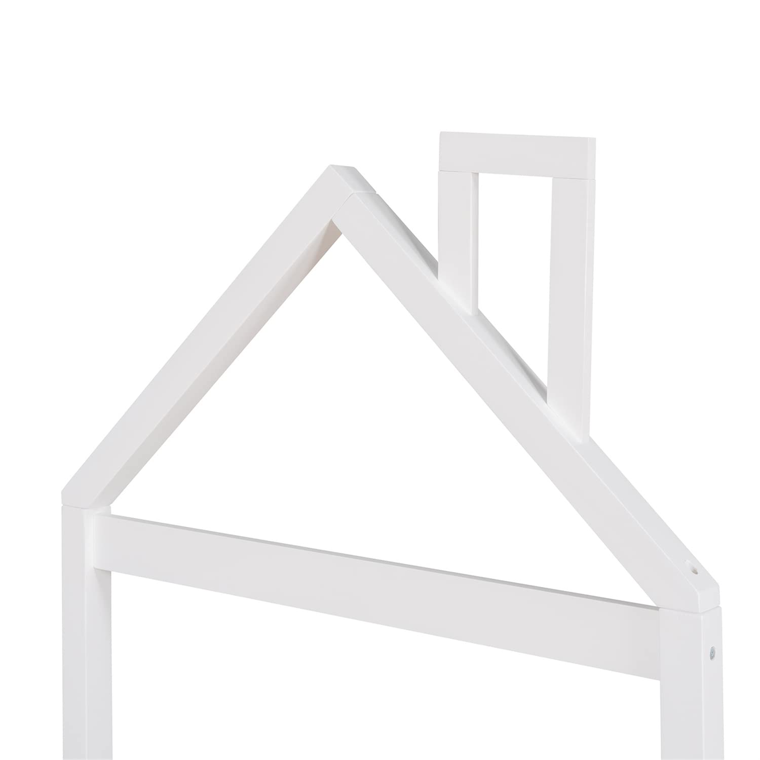 Twin Size White Platform Bed with House Shape Headboard - Low Profile Wooden Slat Support Bed Frame for Kids, Boys, Girls & Juniors - Perfect for Bedrooms, Dorms & Playrooms