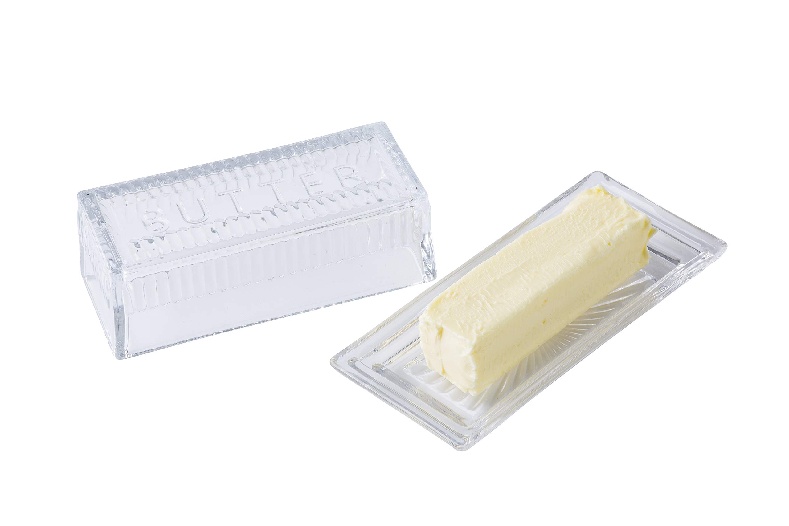 Tablecraft Clear Glass Butter Dish with Embossed Design - 7 x 3 x 2.75 Inches - Set of 6 - Perfect for Dining Table, Kitchen Counter, and Restaurant Use