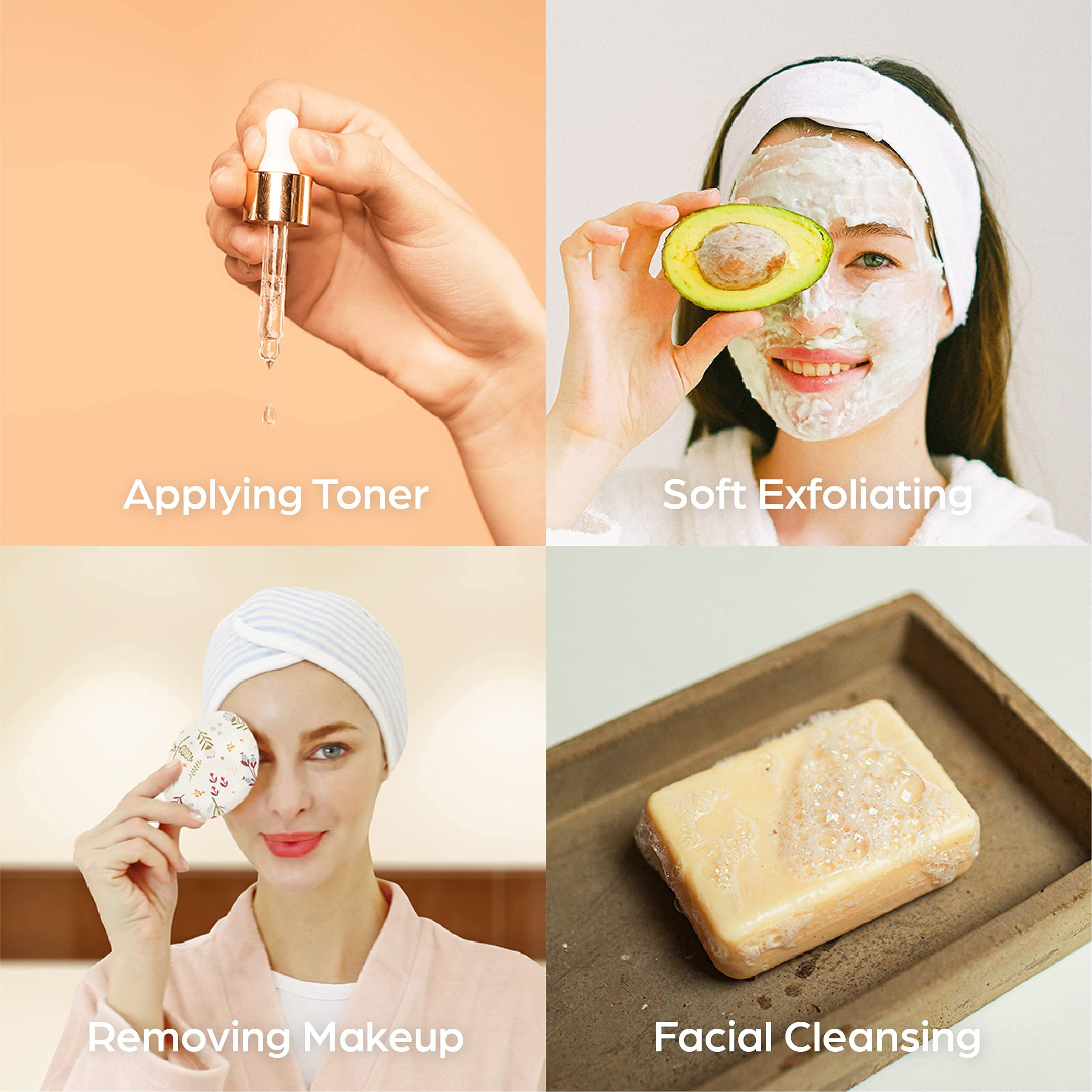 Organic Cotton Reusable Makeup Remover Pads - Eco-Friendly Facial Rounds with Laundry Bag (Ivory Flower) | Gentle Cleansing for Sensitive Skin, Perfect for Travel & Daily Beauty Routine