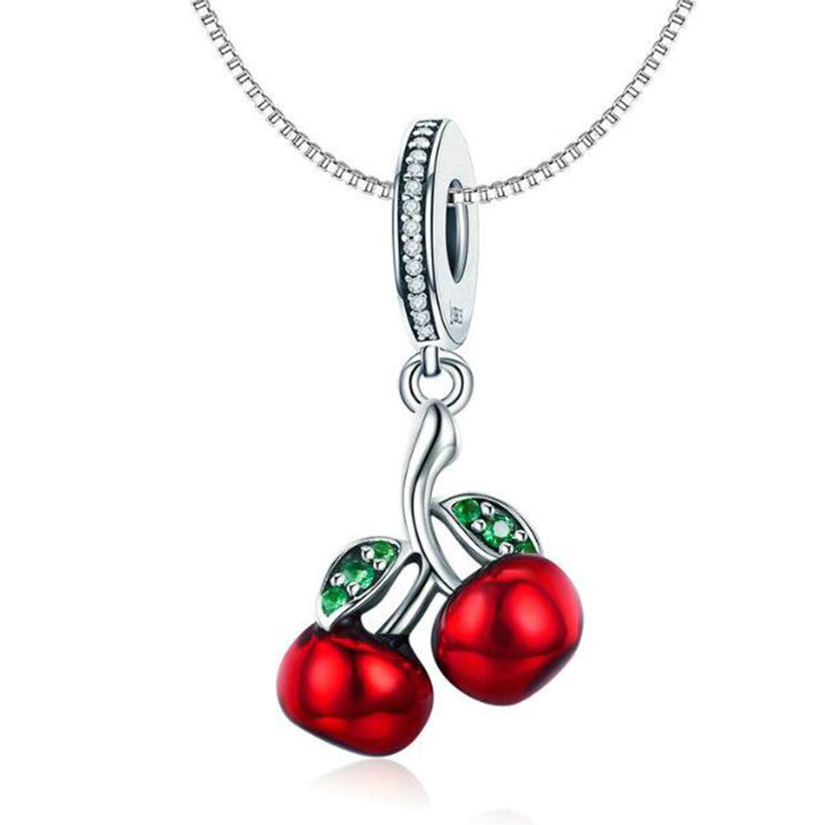 925 Sterling Silver Red Enamel Fruit Charm Bead for Pandora Bracelets - Christmas Gift, Party Jewelry & Everyday Wear