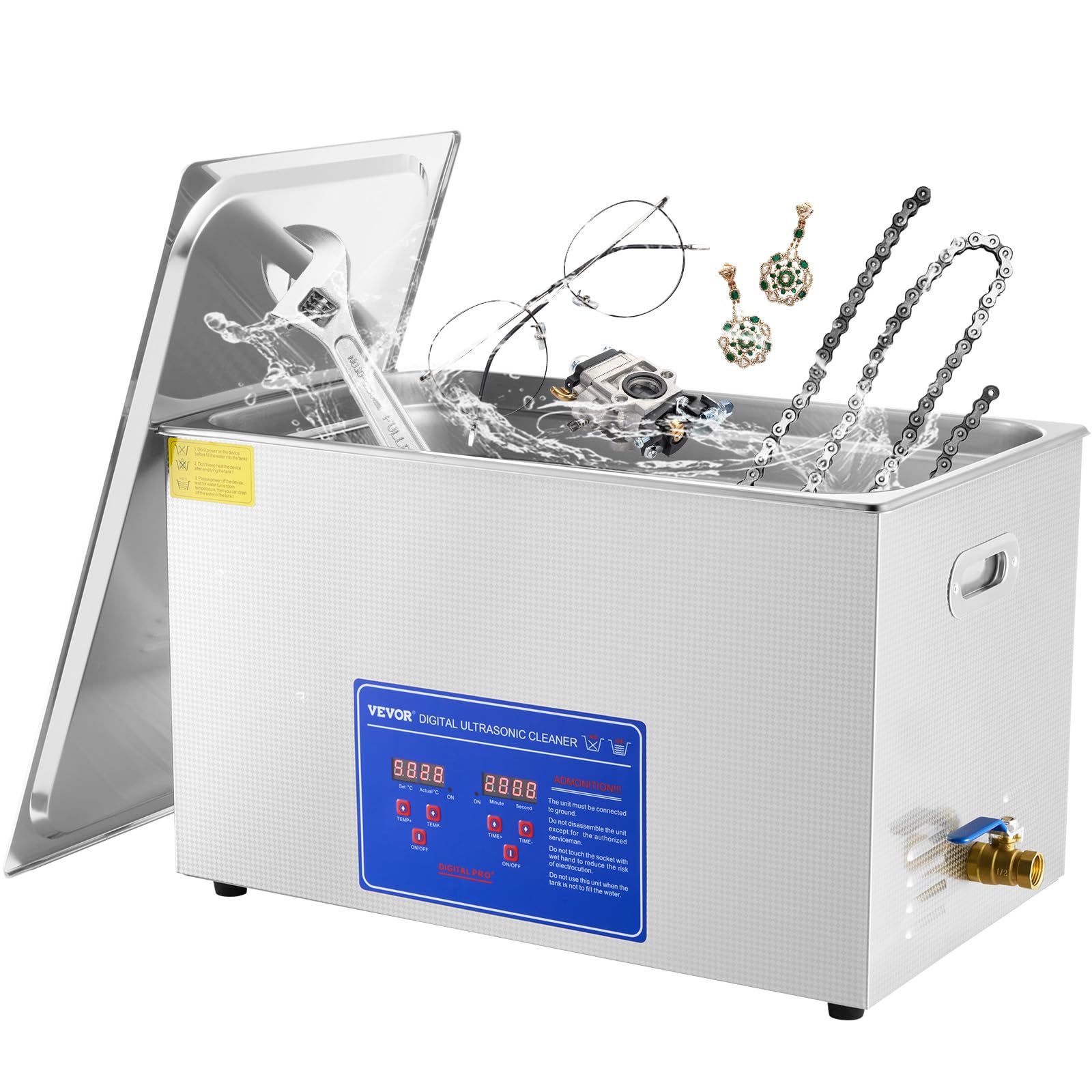 VEVOR 30L Industrial Ultrasonic Cleaner with Digital Timer & Heater, 40kHz 1100W Professional Large Ultrasonic Cleaning Machine for Wrench Tools, Metal Parts, Dental Instruments - Perfect for Automotive Repair, Jewelry Cleaning & Laboratory Equipment Maintenance