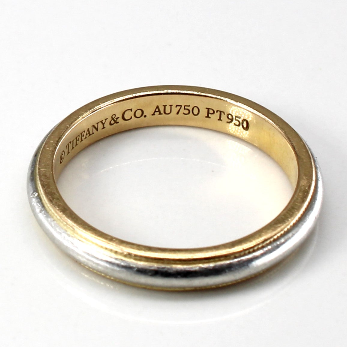 Tiffany & Co. 18k Gold and Platinum Milgrain Wedding Band Ring - Size 8.5 - Elegant Bridal Jewelry for Weddings, Anniversaries & Special Occasions