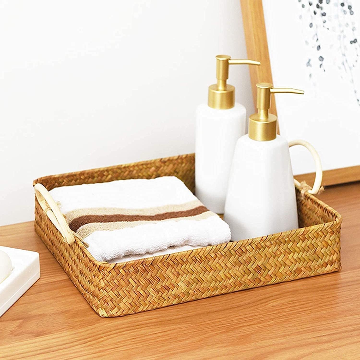 Hand-Woven Rattan Fruit Tray & Storage Basket - Multifunctional Desktop Organizer for Fruits, Magazines, Cups, Tea Sets | Perfect for Kitchen, Living Room, Office & Dining Table Decor