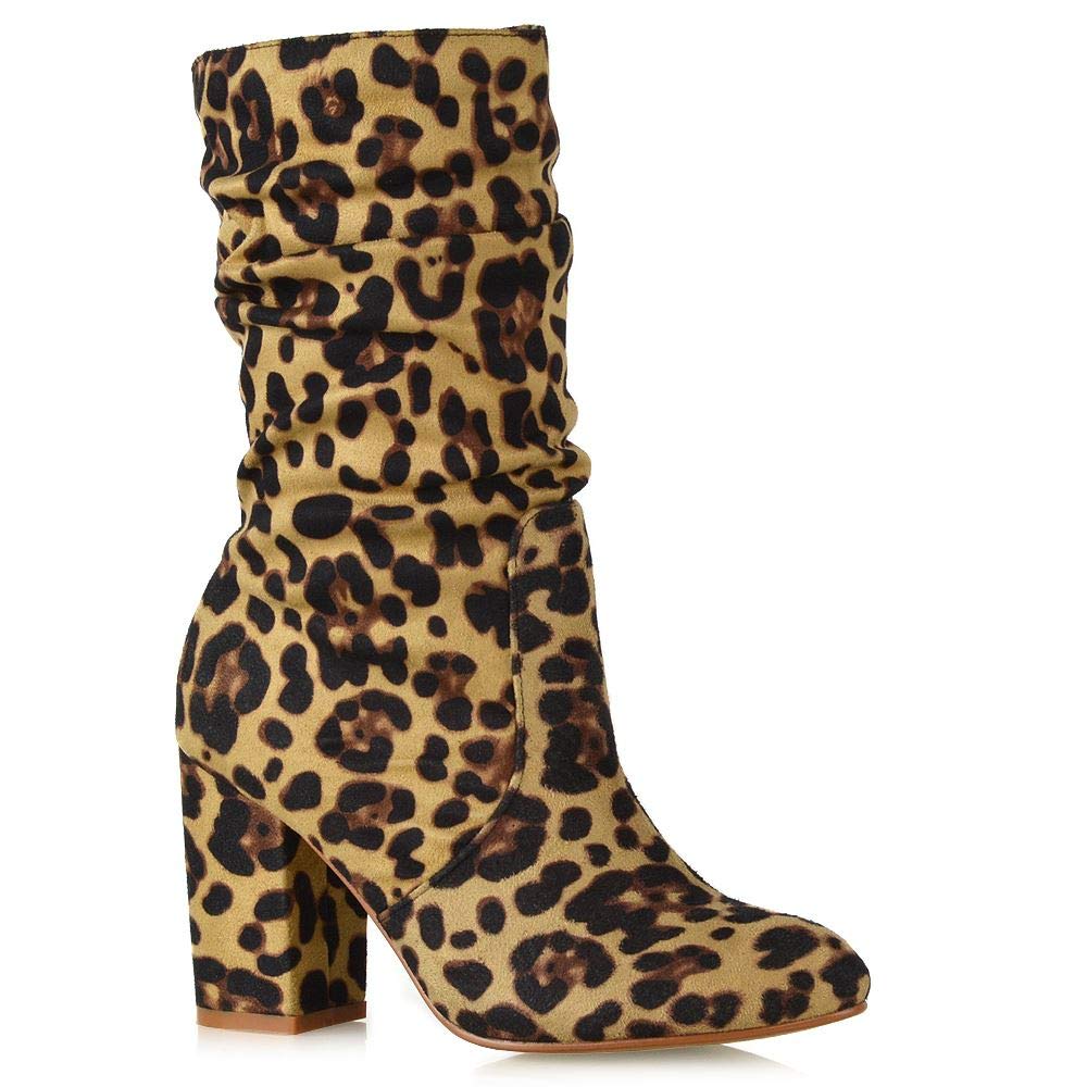 Women's Mid Calf High Heel Boots - Winter Faux Suede Pull On Shoes with Ruched Detailing for Ladies | Perfect for Office, Date Night & Winter Fashion