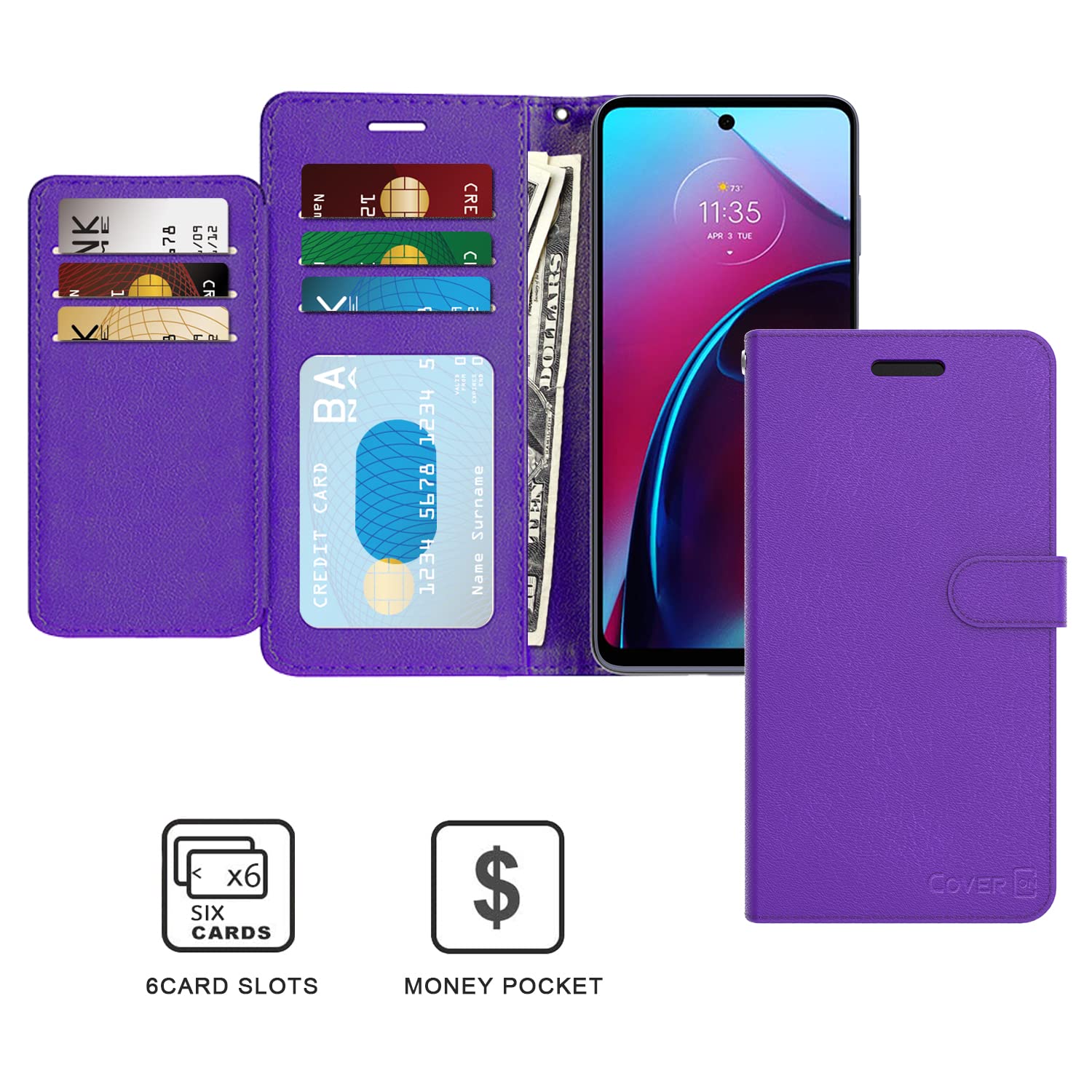 RFID Blocking PU Leather Flip Folio Stand Case for Motorola Moto G Stylus 5G 2022 | Wallet Phone Cover with Card Slots | Perfect for Business, Travel & Daily Protection - Purple
