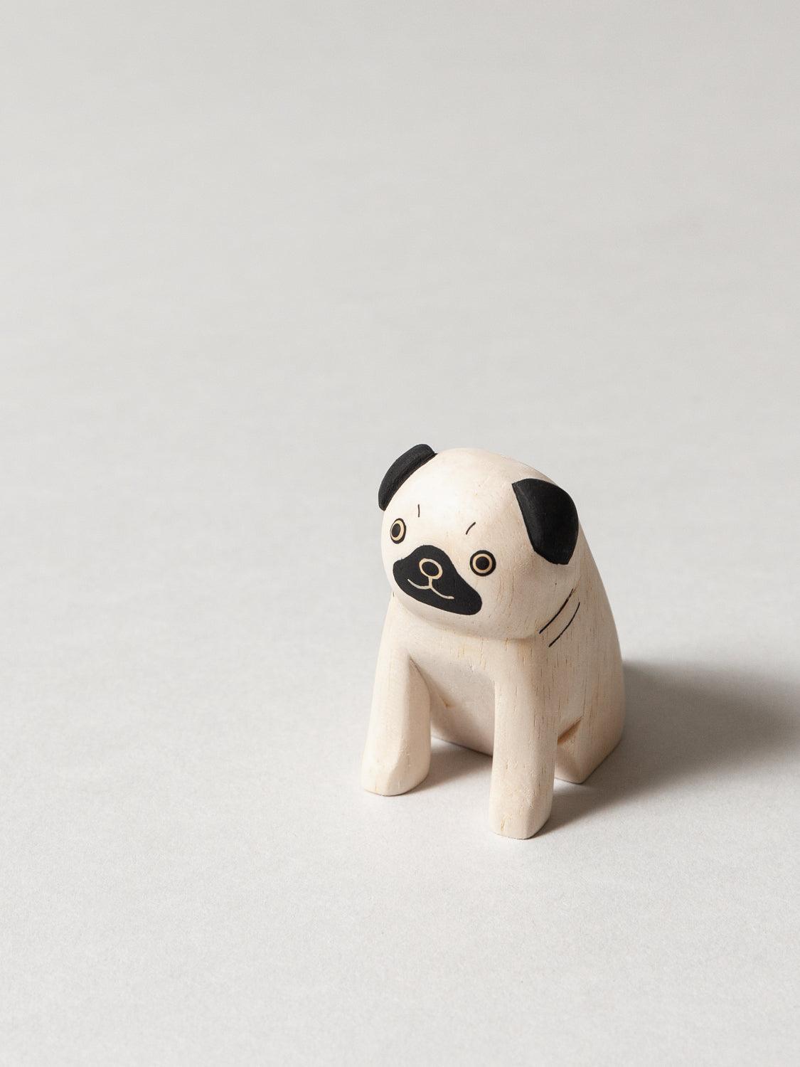 Handmade Wooden Pug Figurine - Cute Dog Statue for Home Decor, Gift & Collectible | Perfect for Shelves, Desks & Nursery Room Decorations