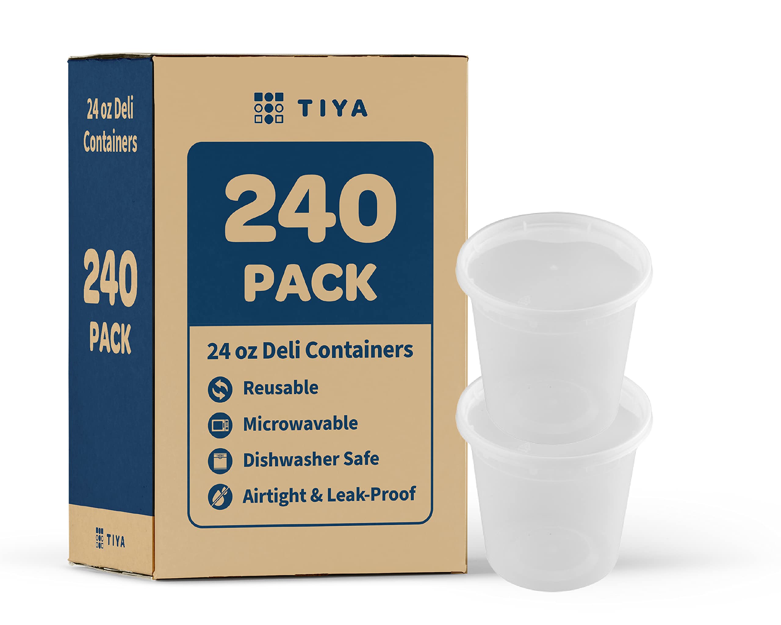 TIYA 24oz Takeout Food Containers Bulk 240 Pack with Lids - Reusable Plastic Food Storage Containers for Meal Prep, Soups & Leftovers - Microwave & Dishwasher Safe, Airtight Leak Proof - Perfect for Restaurants, Catering & Home Use