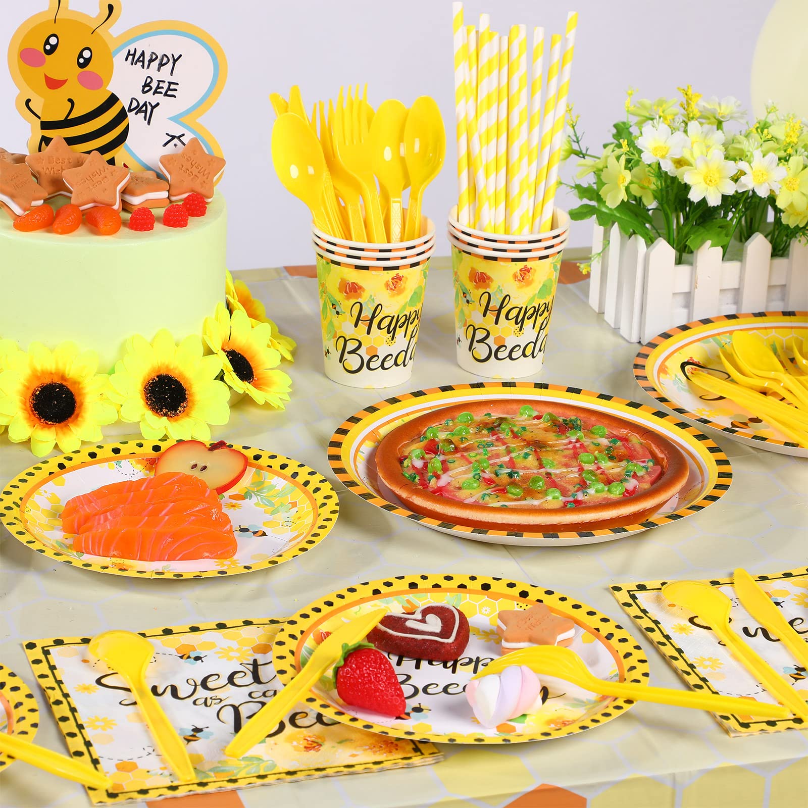 Tatuo 190 Pcs Bee-Themed Party Decorations Kit - Sweet as Can Bee Baby Shower Backdrop, Gender Reveal & Kids Birthday Party Supplies | Perfect for Nursery Decor, First Birthday, and Spring Themed Celebrations