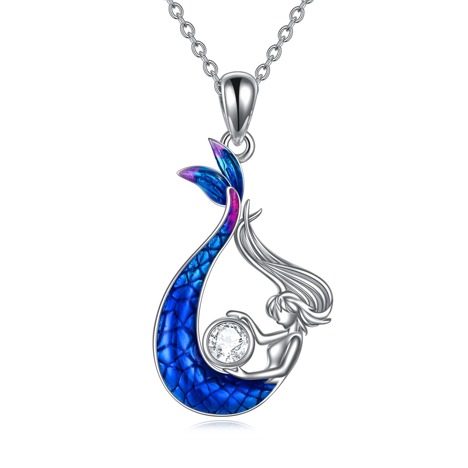 YAFEINI 925 Sterling Silver Mermaid Necklace with Blue Pendant - Ocean Themed Jewelry Gift for Women & Girls - Perfect for Beach Parties, Birthdays & Special Occasions