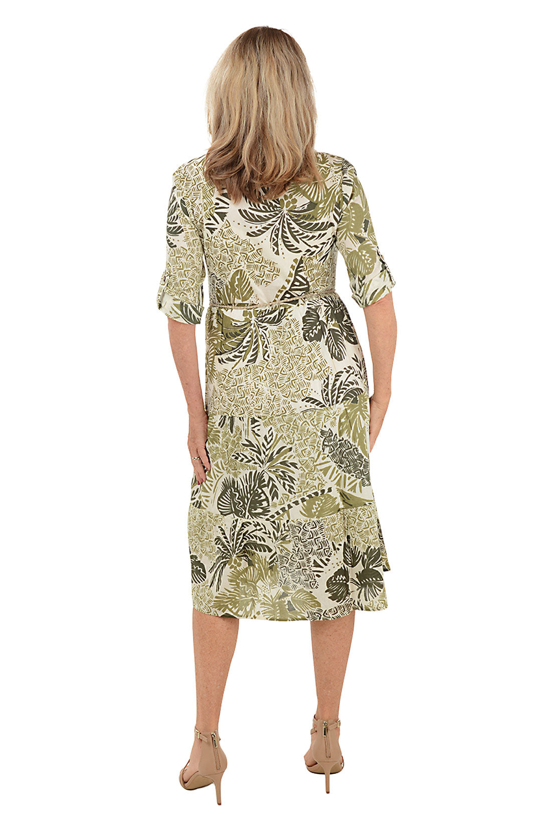 Sage Leaf Belted Dress for Women - Elegant Flowy Midi Dress with Adjustable Waist Tie - Perfect for Casual Outings, Office Wear, and Special Occasions