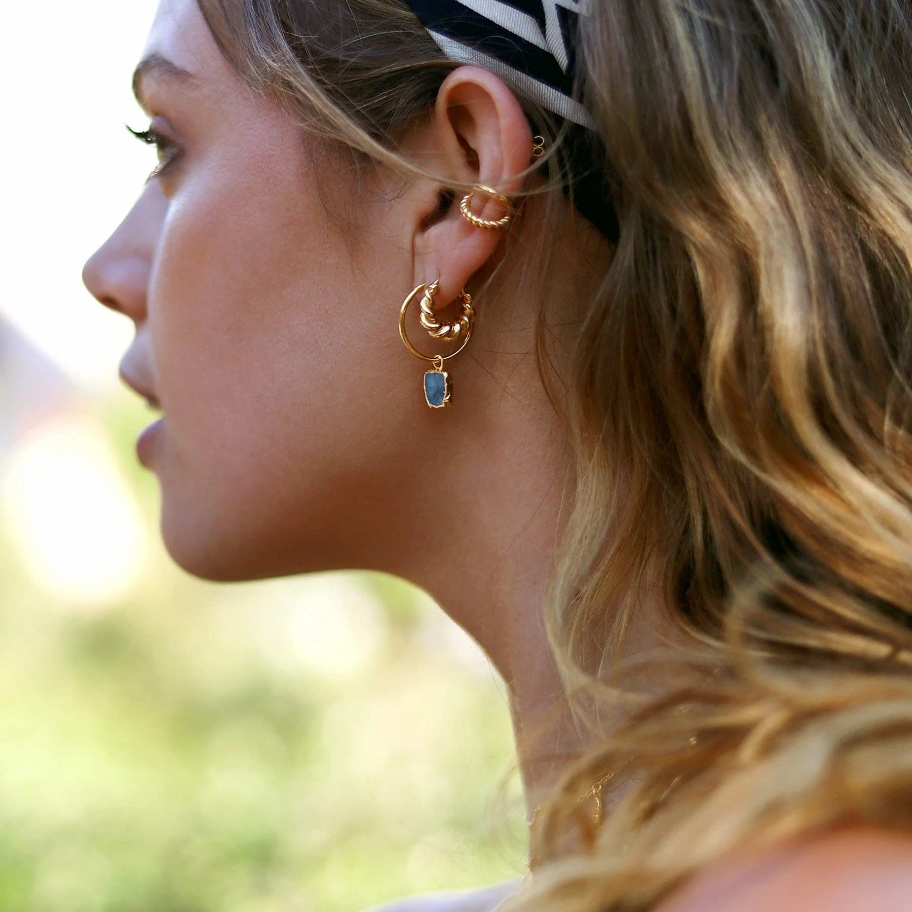 14K Gold Plated Croissant Earrings for Women - Chunky Hoop Earrings with CZ Stones, 925 Sterling Silver Post Huggie Earrings - Perfect Mother's Day Gift, Birthday Present & Everyday Fashion Jewelry