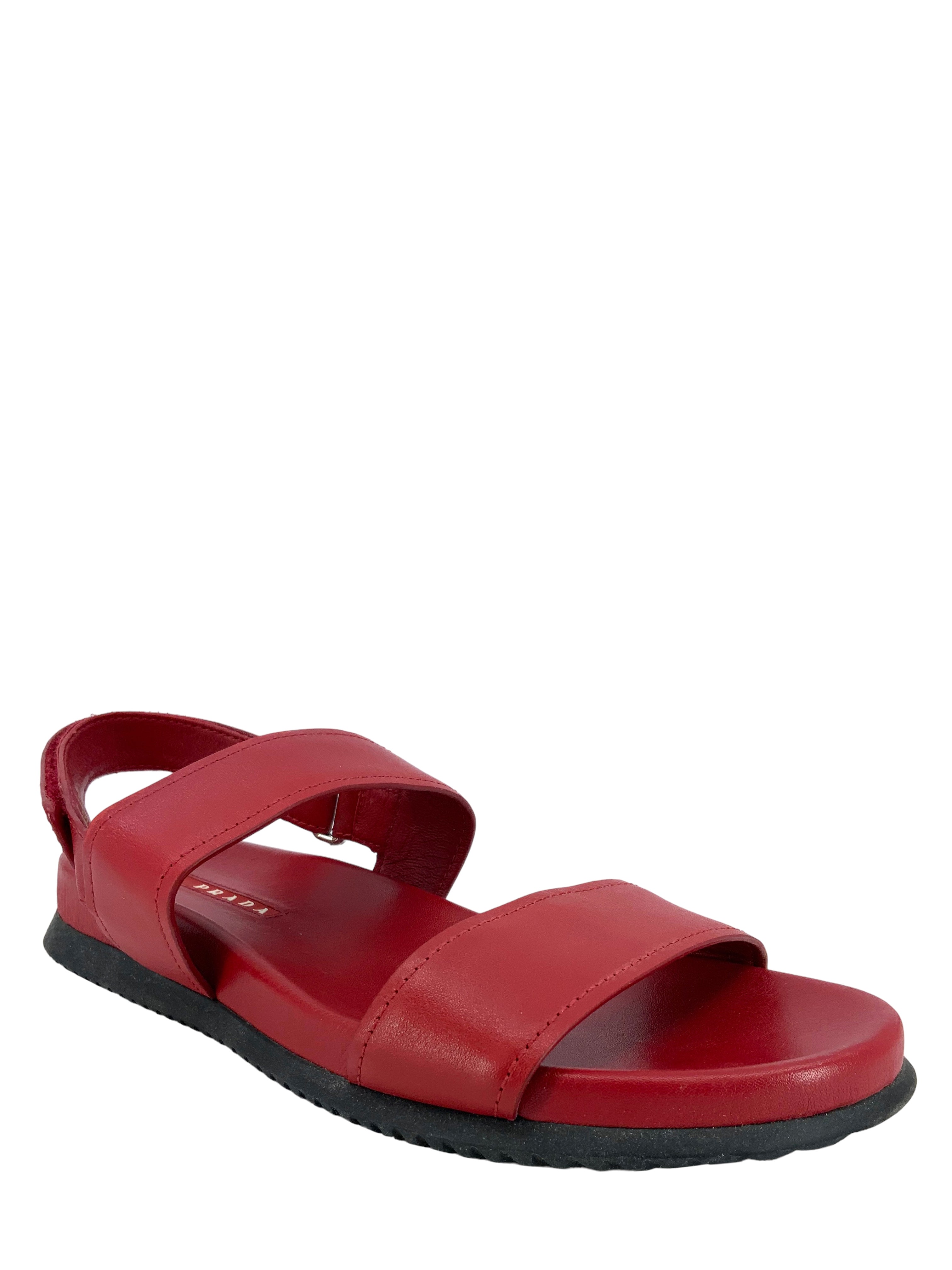 Prada Leather Velcro Ankle Strap Sandals Women's Size 7 | Comfortable Designer Shoes for Summer Outfits & Casual Wear