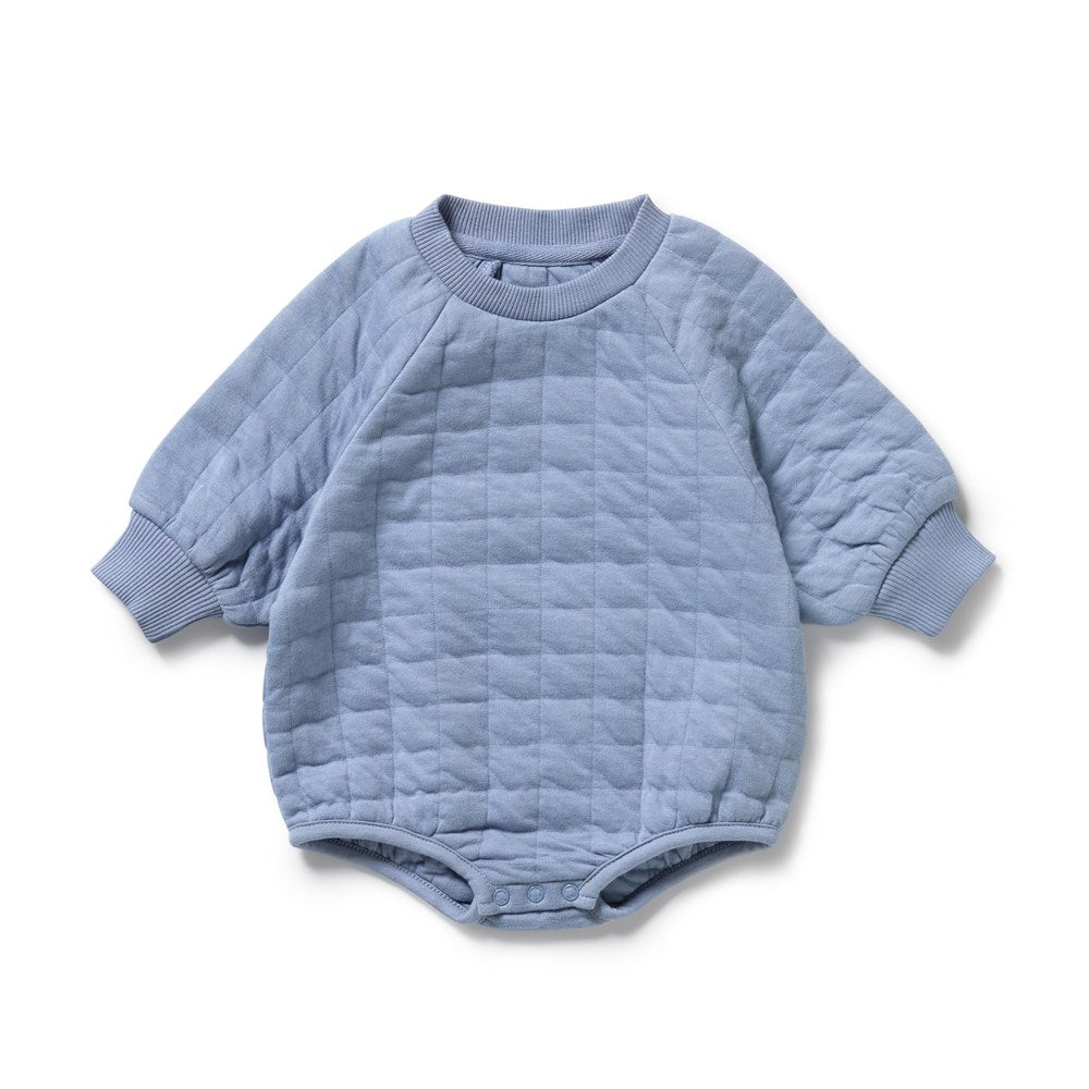 Sky Blue Organic Quilted Bodysuit for Women - Soft Comfortable Stretchy Maternity & Nursing Wear - Perfect for Pregnancy, Breastfeeding & Everyday Casual Outfits