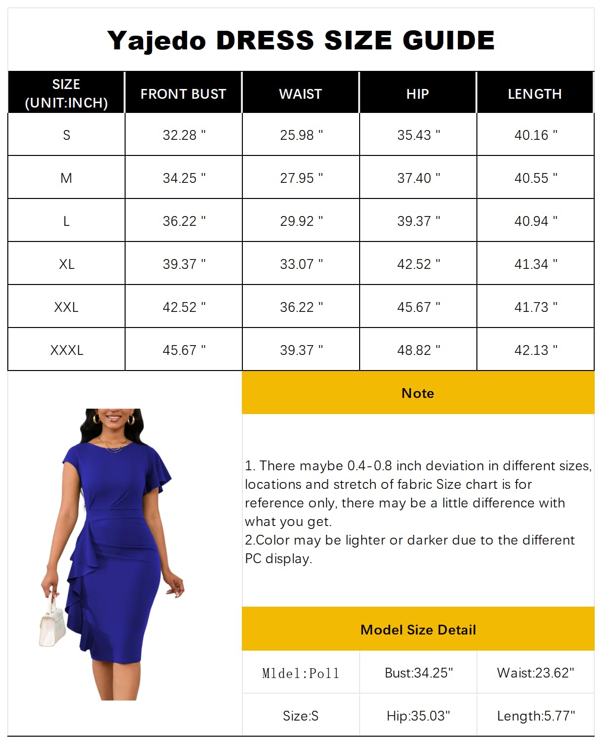 Yajedo Women's Retro Bodycon Pencil Midi Dress - Crew Neck Ruffle Ruched Cocktail Sheath Dress for Party, Night Out & Special Occasions