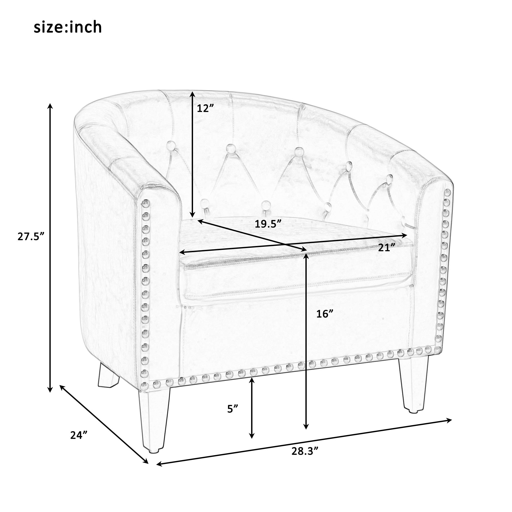 Modern Linen Fabric Tufted Barrel Chair - High Back Accent Armchair with Wooden Legs & Padded Armrests for Living Room, Bedroom or Office - Comfortable Club Tub Chair in Beige for Relaxing & Home Decor