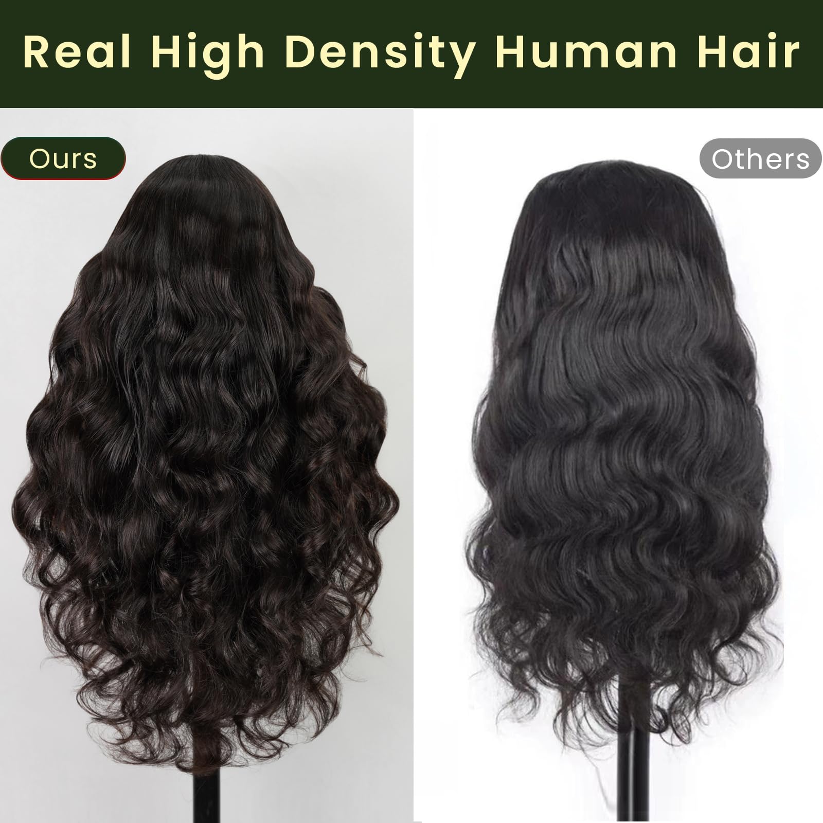 MEGALOOK V Part Human Hair Wig - Body Wave Glueless Clip-in Wig for Beginners | No-Sew No Glue U Part Wig | 180% Density Natural Color 24 Inch | Perfect for Daily Wear, Parties & Special Occasions