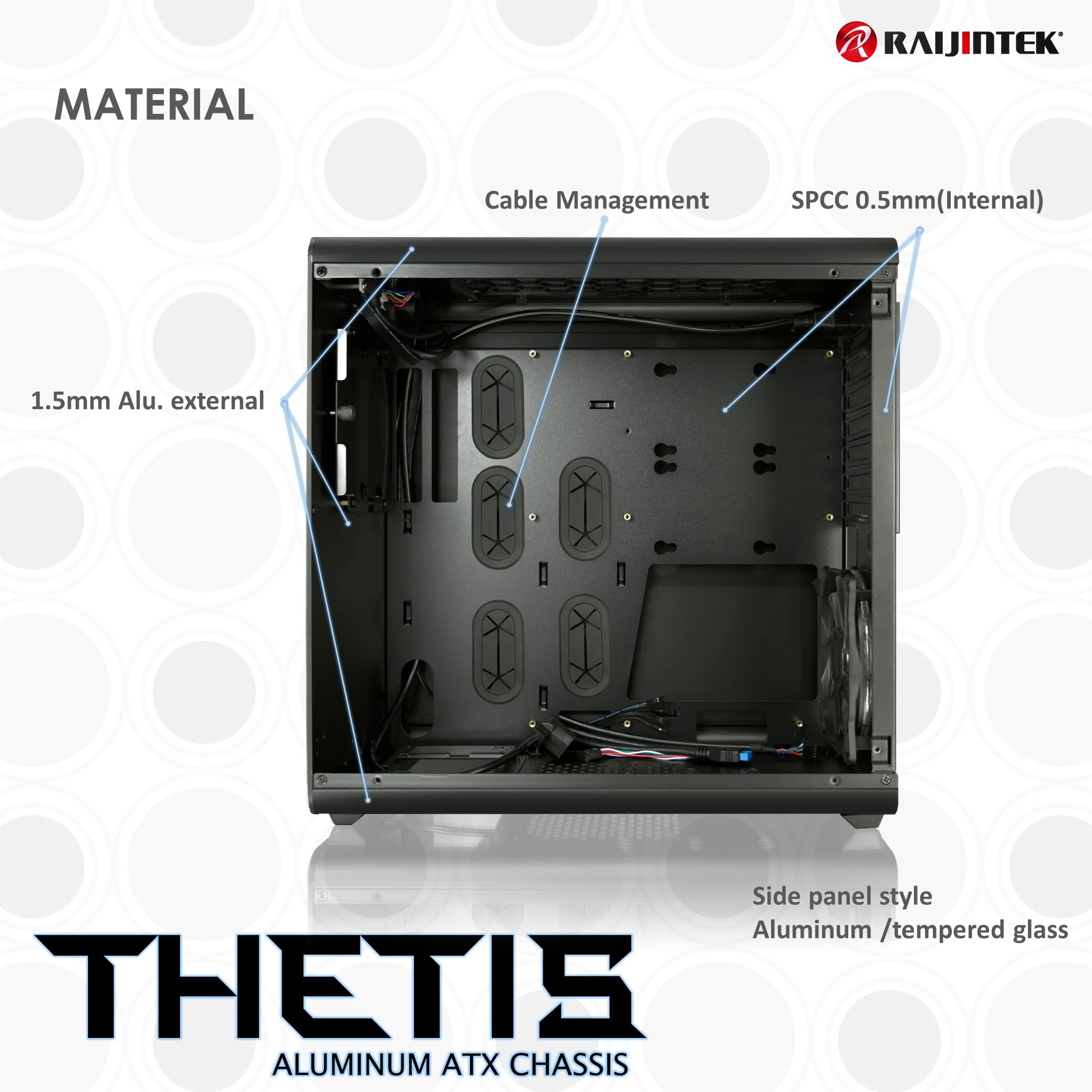 Raijintek Thetis Midi Tower ATX PC Case - High Airflow Gaming Computer Case with Fan, Black | Perfect for Gaming Rigs, Workstations & Home Office Setups