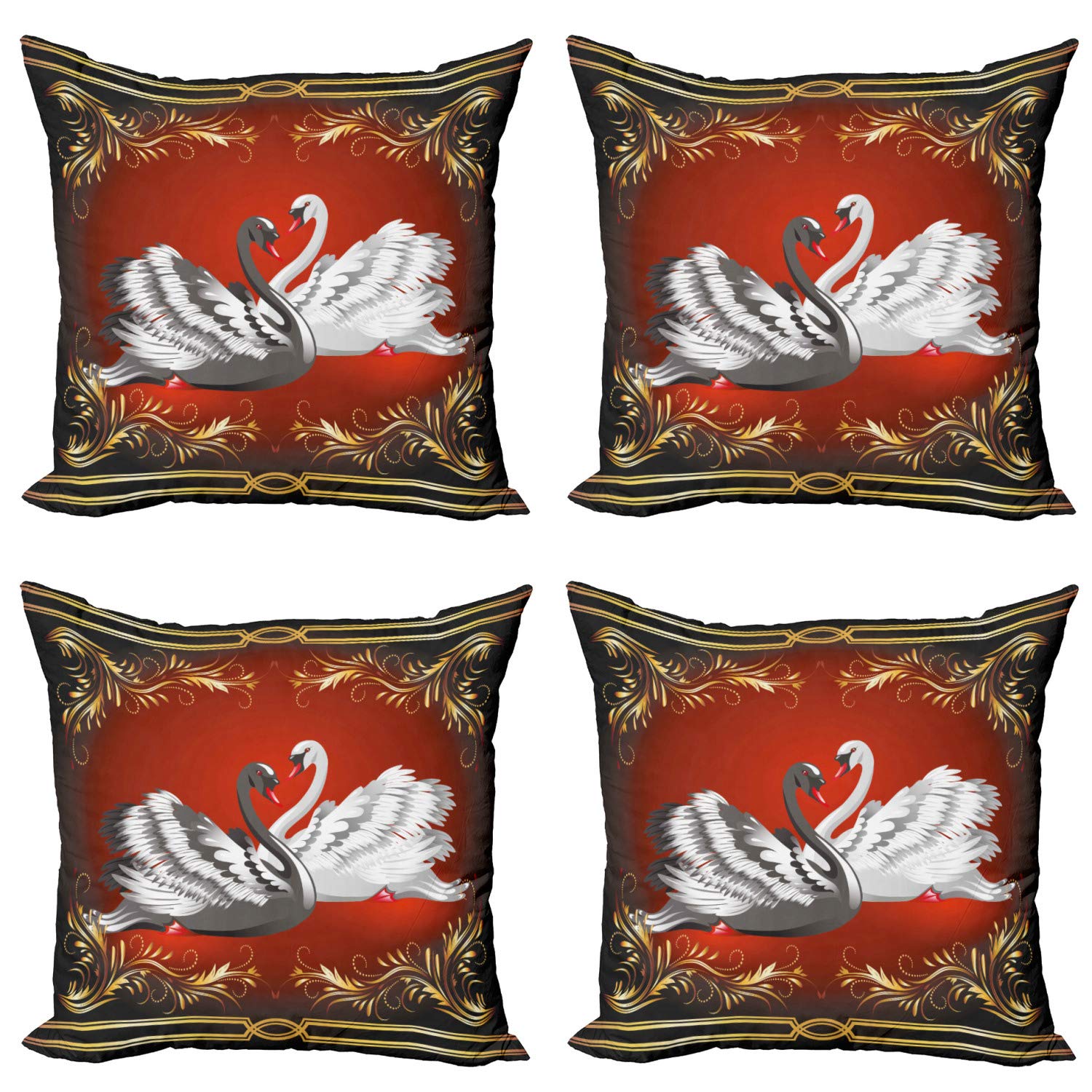 Ambesonne 4-Pack Decorative Throw Pillow Covers - Black & White Swan Couple Design, 20x20 Inch Cushion Covers for Sofa, Couch, Living Room, Bedroom & Car - Romantic, Elegant Home Decor for Valentine's Day, Wedding Gifts & Cozy Home Styling