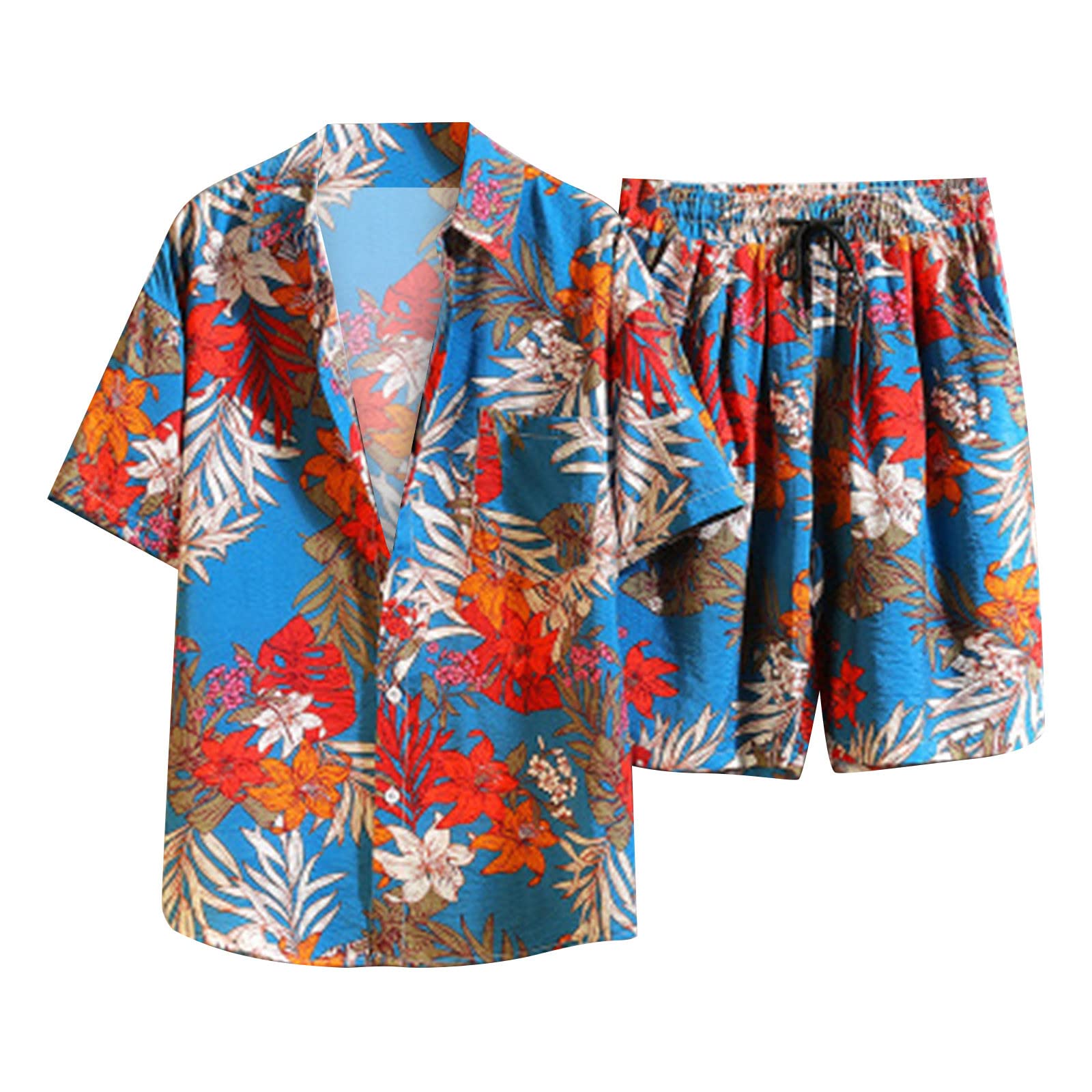 Men's Summer Floral Print Short Sleeve Shirt & Shorts Set - Hawaiian Beach Vacation Outfit, Gym Wear, Casual Lounge Set for Seaside Holidays, Pool Parties & Outdoor Activities