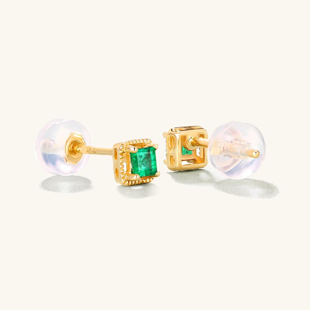 Elegant Gold Emerald Stud Earrings for Women - 14K Solid Gold Dainty Earrings with Genuine Emerald Gemstone - Perfect for Weddings, Parties & Everyday Wear