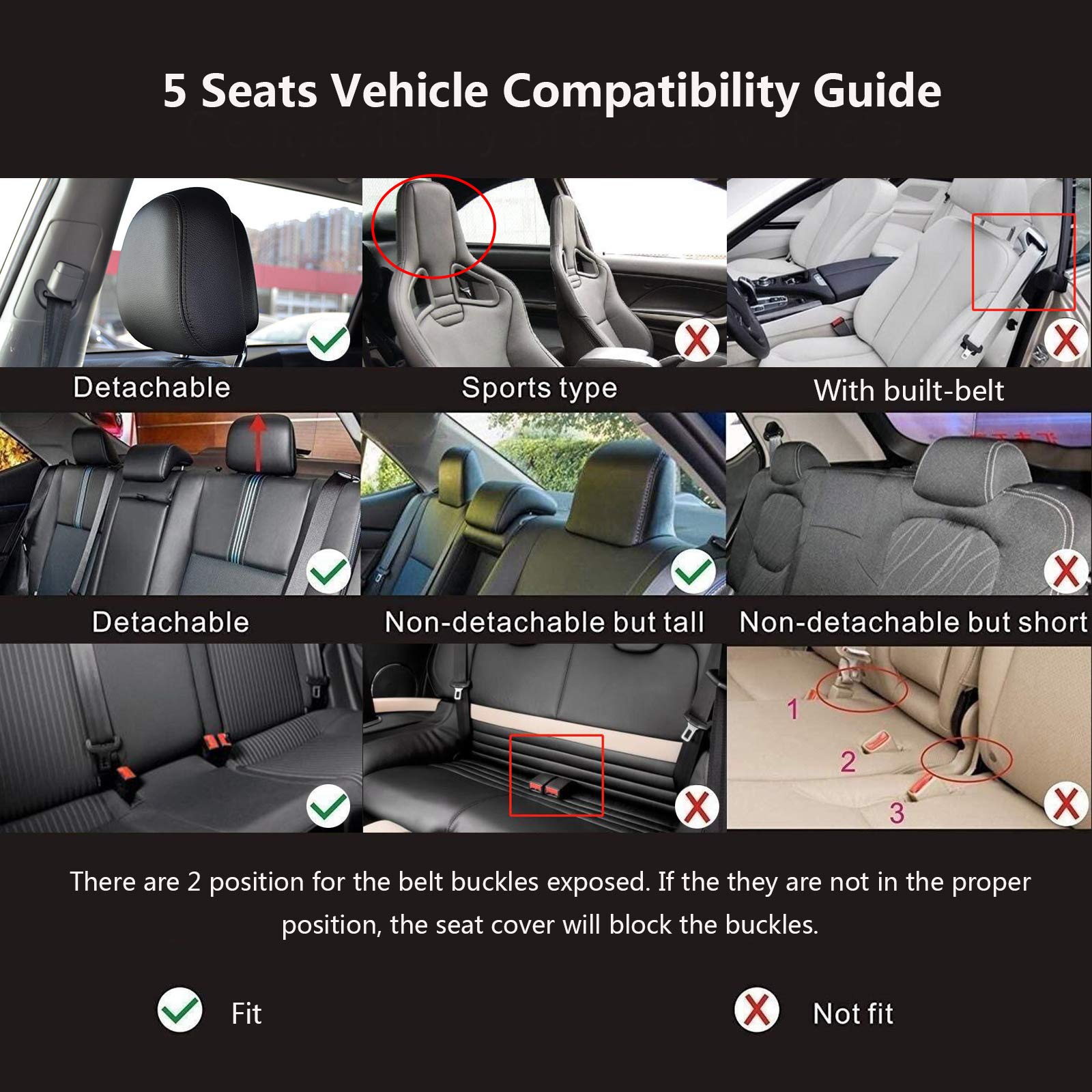 Premium 5-Seat Faux Leather Car Seat Covers Full Set - Universal Fit for Most Sedans, SUVs & Trucks - Waterproof Vehicle Seat Protectors - Durable & Stylish Interior Upgrade (Perfect for Daily Commute, Road Trips & Family Travel)