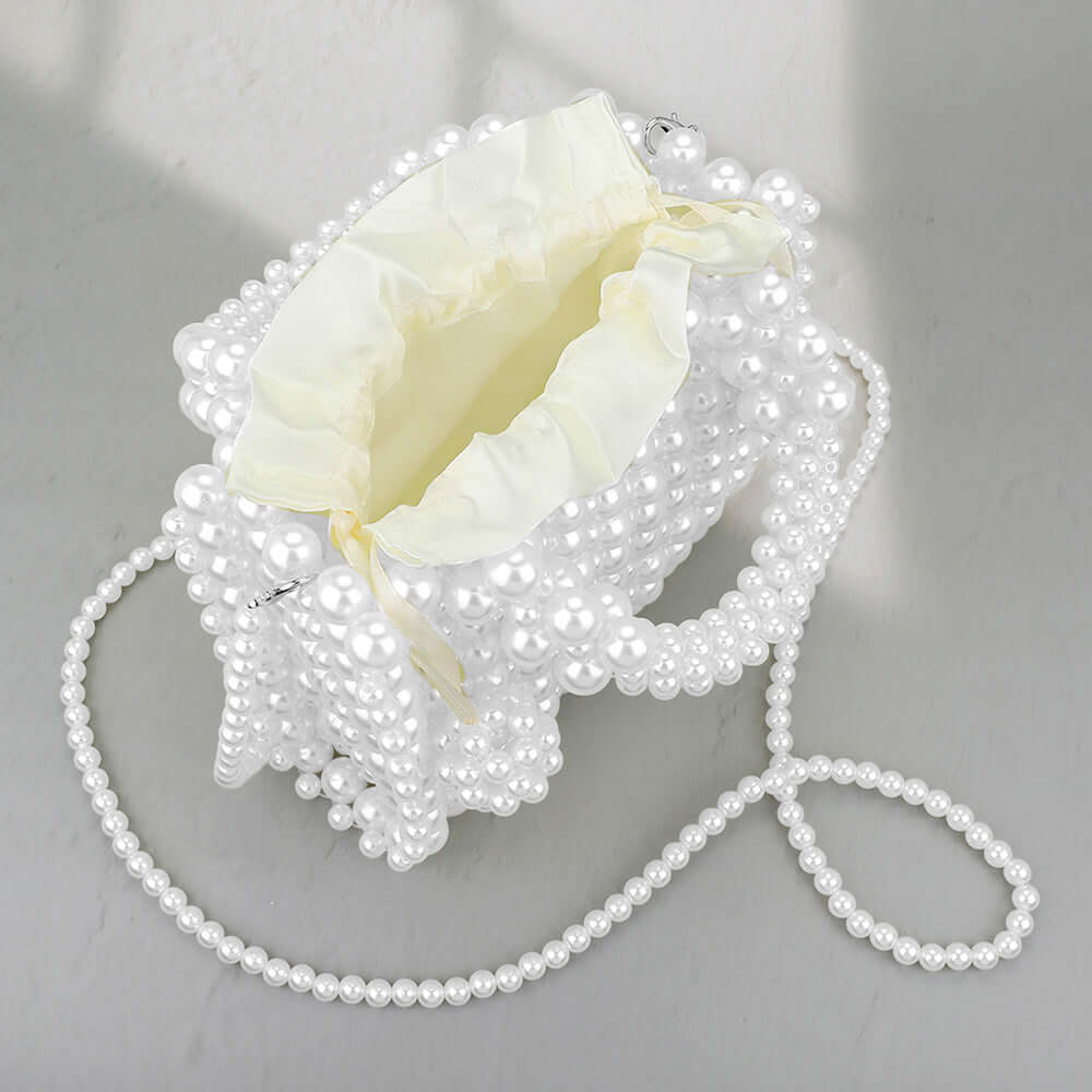 Elegant White Pearl Box Top Handle Crossbody Bag for Women - Perfect for Parties, Weddings & Everyday Use