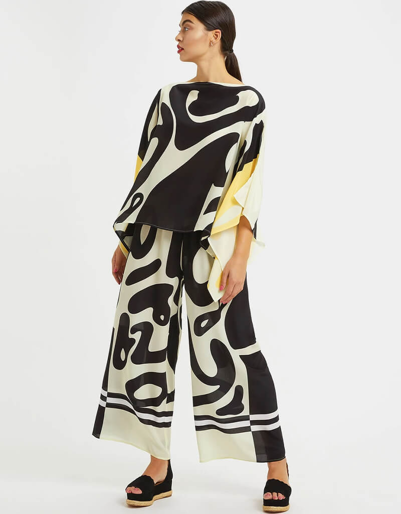 Luxury Black Silk Crepe Kaftan Set - Elegant Soft Flowy Two Piece Outfit for Women | Perfect for Beach Cover Up, Resort Wear & Evening Parties