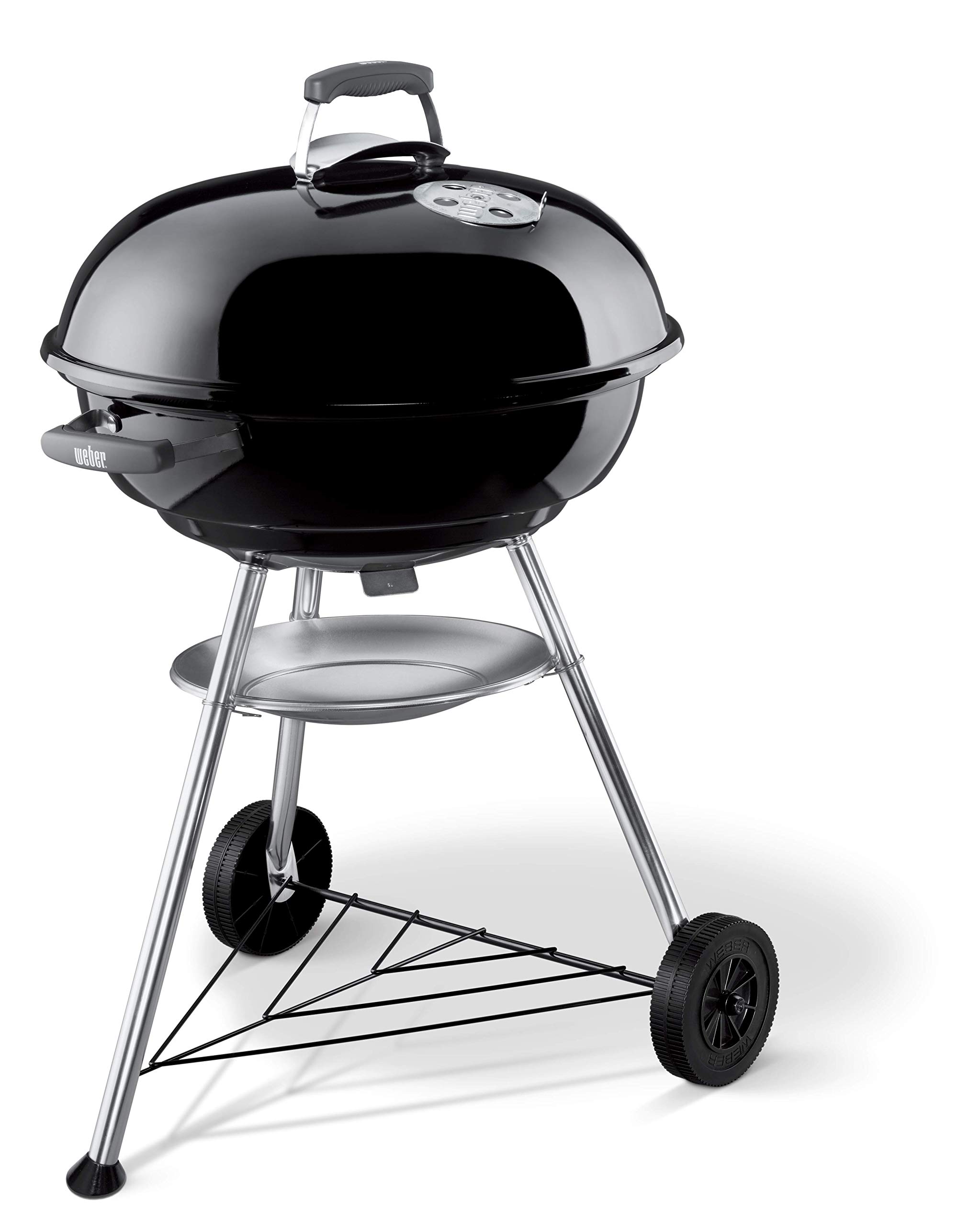Weber Compact Kettle Charcoal Grill - 22.4 Inch (57cm) Porcelain-Enameled BBQ Grill with Tripod Stand & Wheels, Chrome-Plated Cooking Grate - Perfect for Backyard, Camping & Tailgating (Model 1321004) - Black