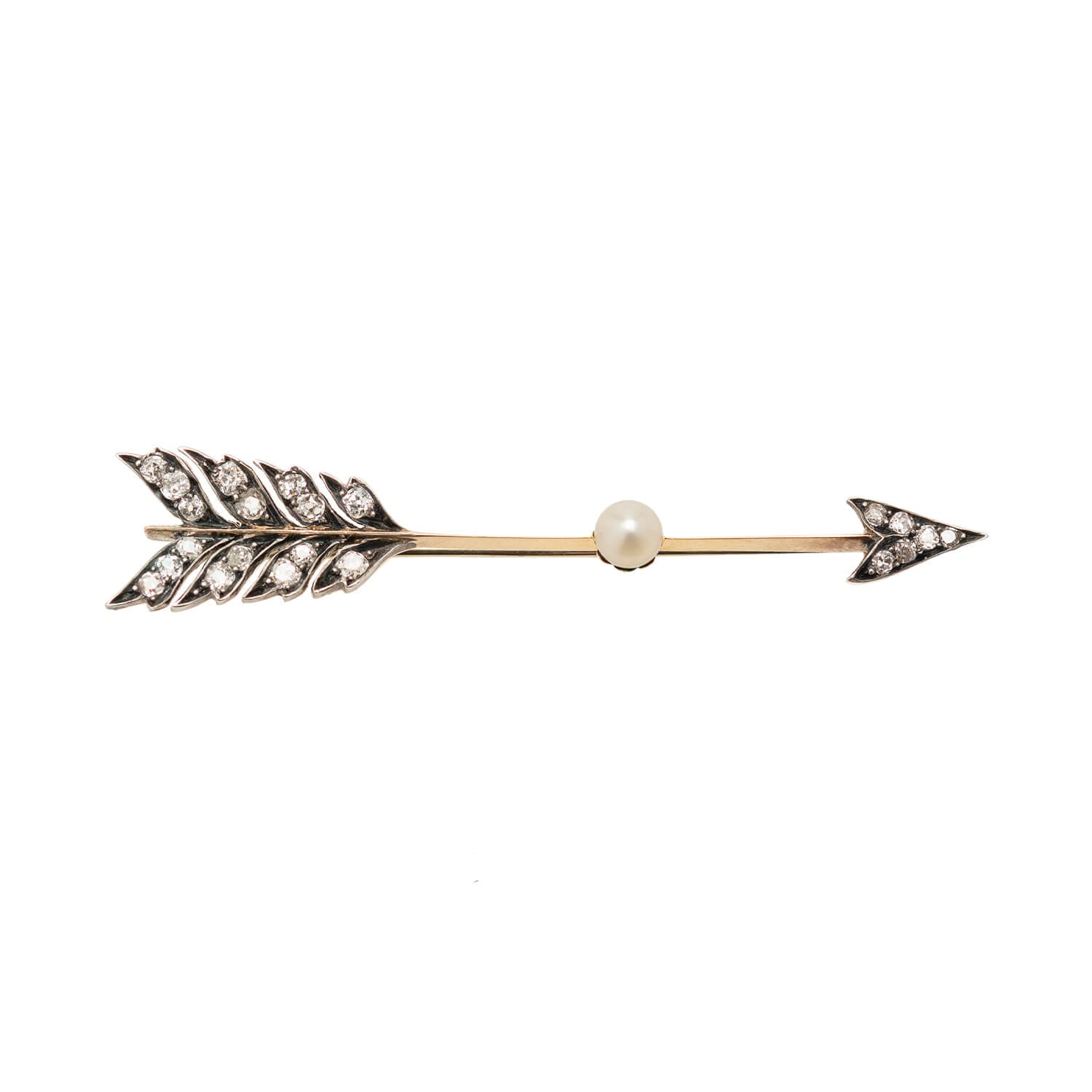 Victorian Style 15k Pearl & Diamond Arrow Brooch Pin - Elegant Antique Jewelry for Women, Vintage Fashion Accessory for Weddings, Parties & Special Occasions